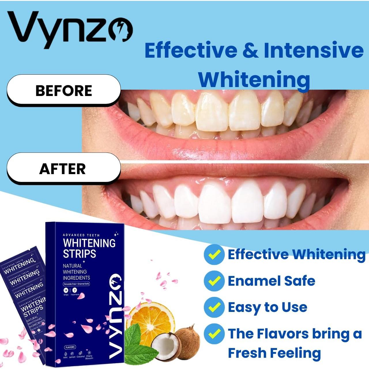 Tiras Blanqueadoras VYNZO para Dientes Sensibles - 7 Tratamientos