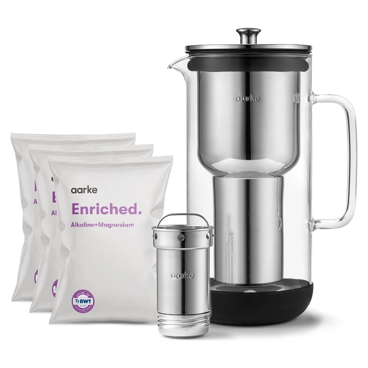 Jarra de Filtro de Agua Aarke 1.18L de Vidrio con Filtro Recargable