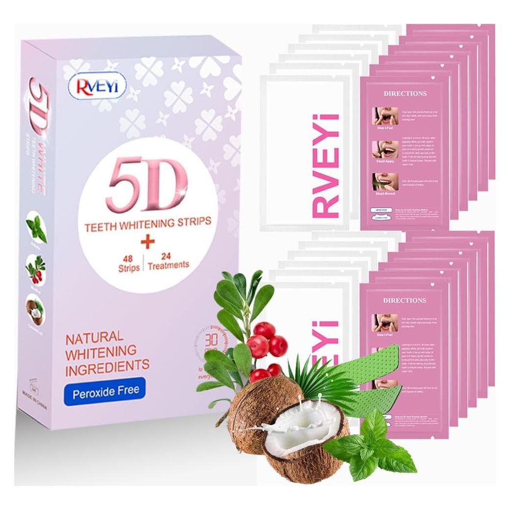 Tiras Blanqueadoras de Dientes RVEYi Sin Peróxido 48 Unidades
