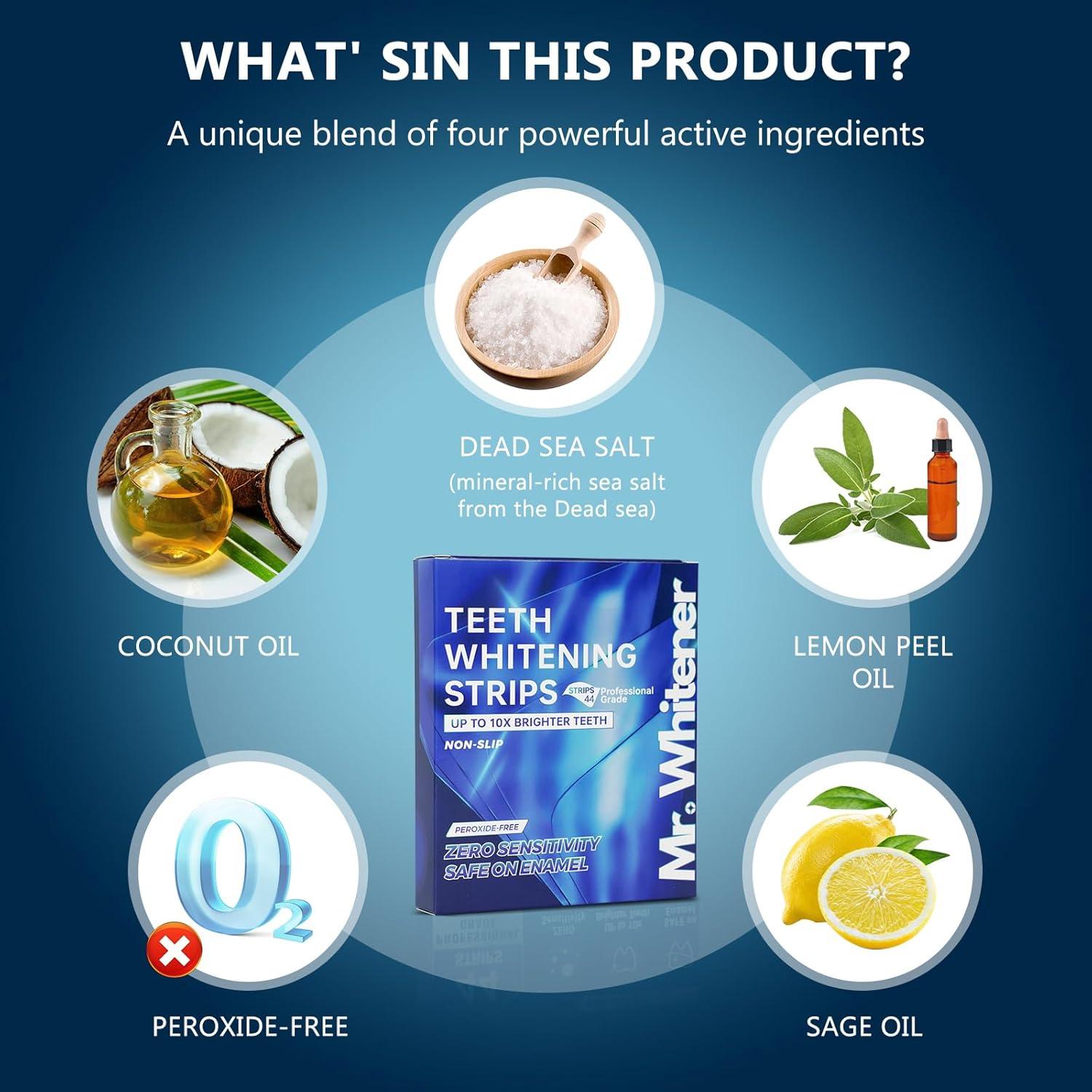 Tiras Blanqueadoras de Dientes Mr.Whitener - 44 Tiras Sin Peróxido