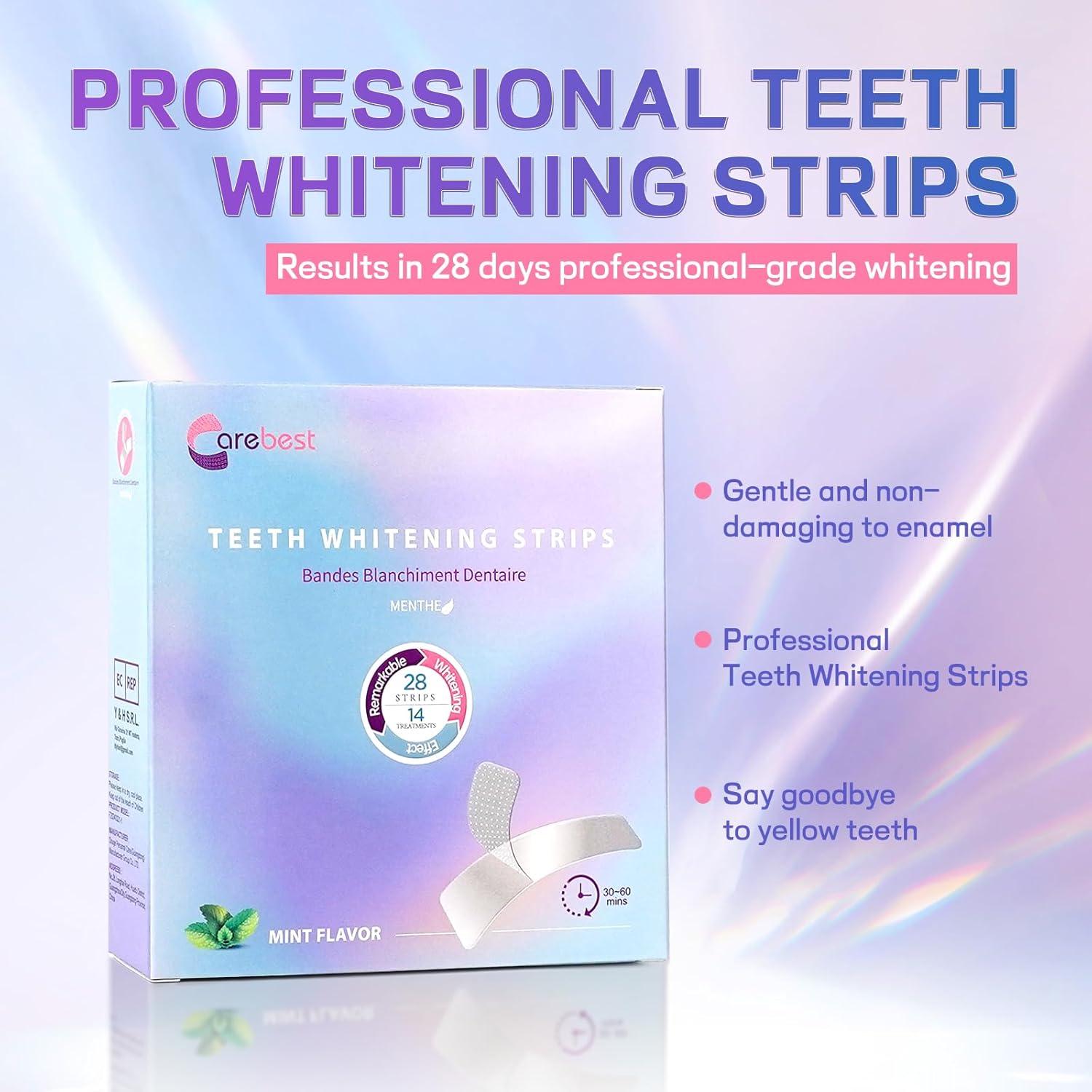 Tiras Blanqueadoras Dentales Carebest 28 Unidades para Dientes Sensibles