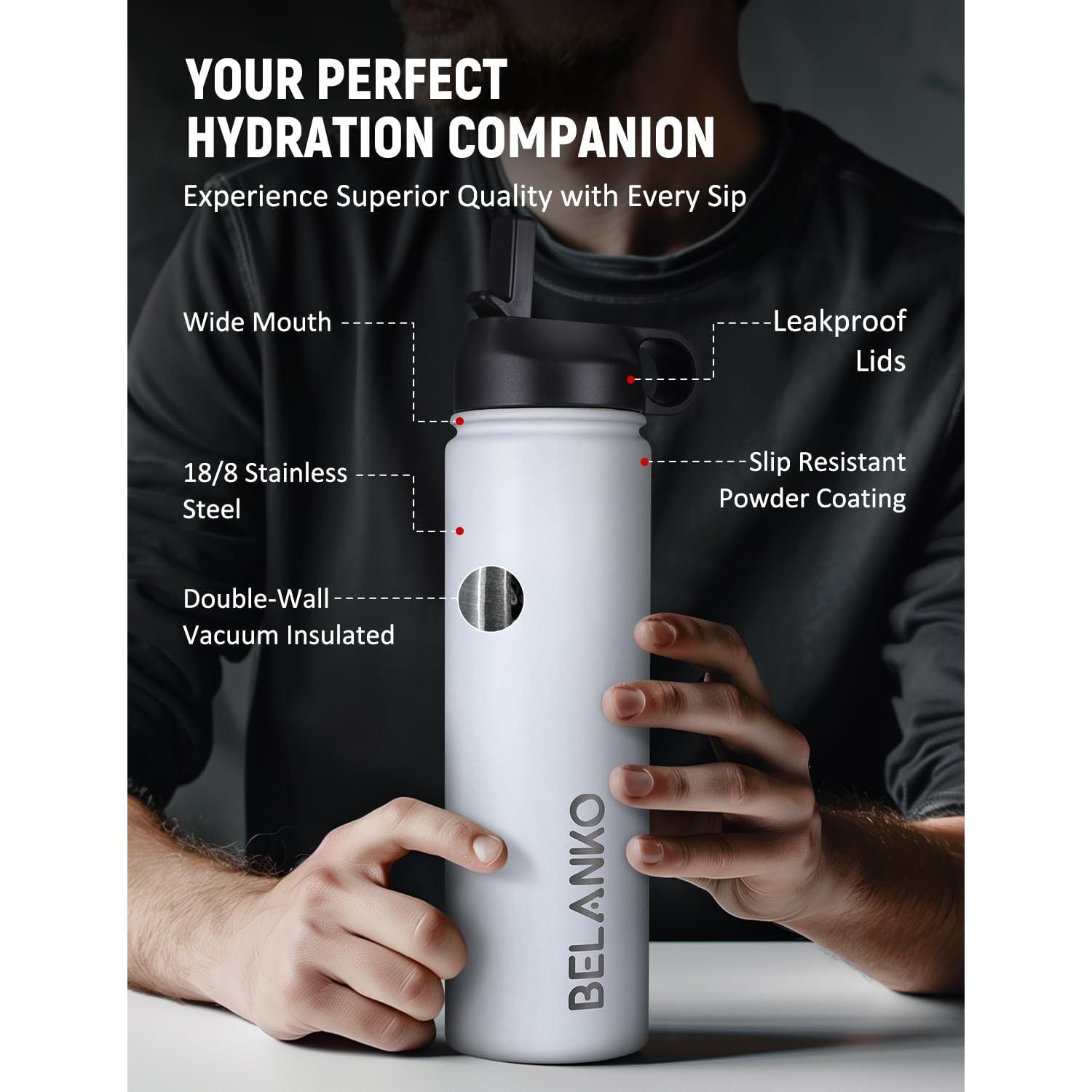 Botella de Agua Aislada BELANKO 710 ml Acero Inoxidable Blanco