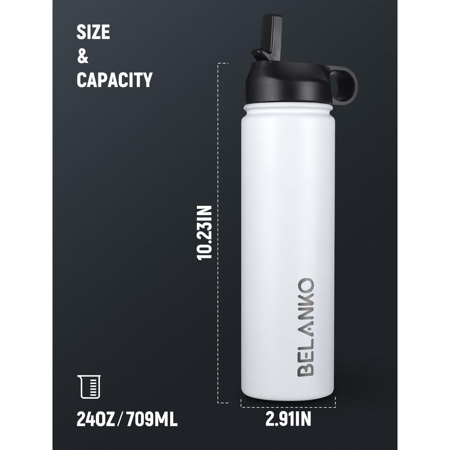 Botella de Agua Aislada BELANKO 710 ml Acero Inoxidable Blanco