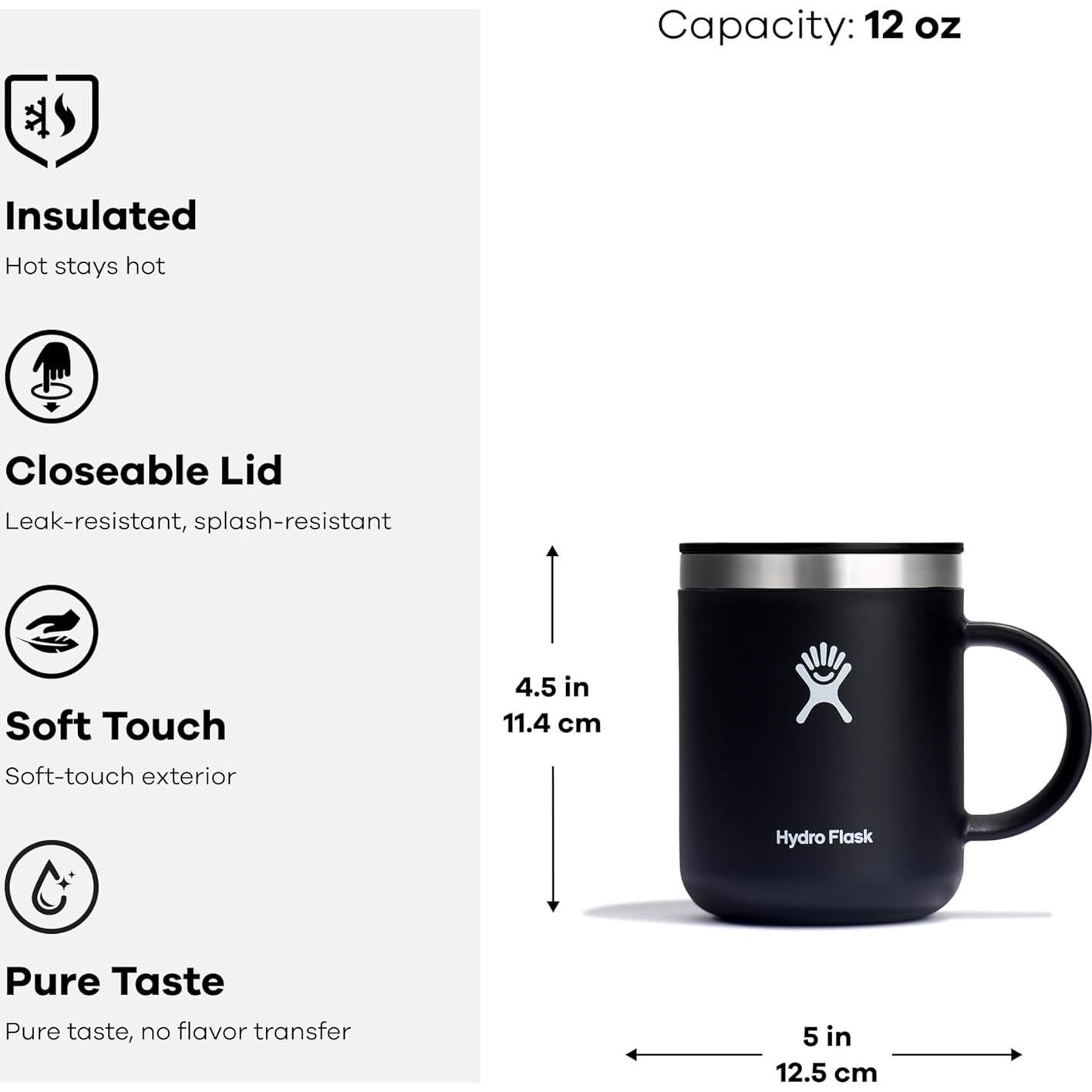 Taza Hydro Flask 355 ml Acero Inoxidable Aislada Negra