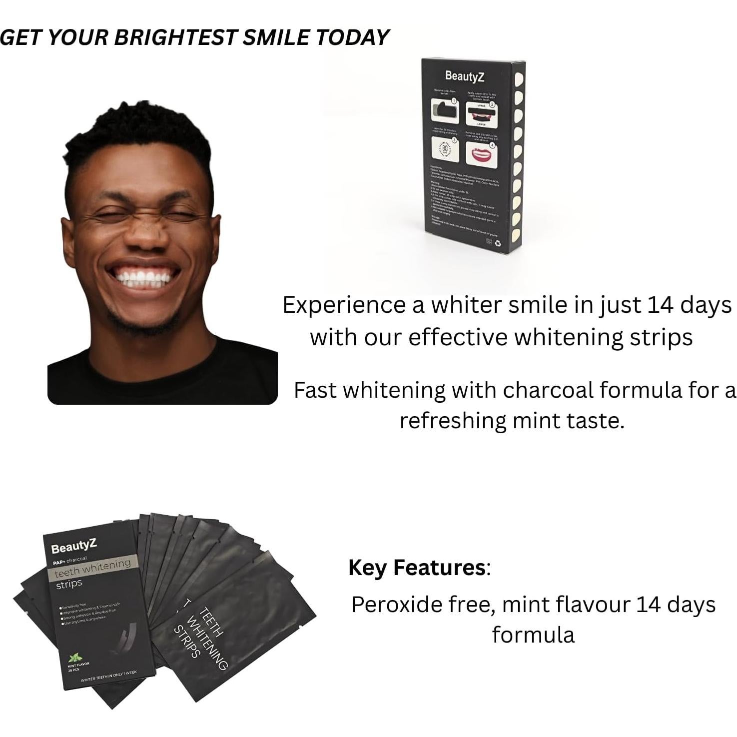 Tiras Blanqueadoras de Dientes BeautyZ - 28 Tiras Menta - Sin Peróxido