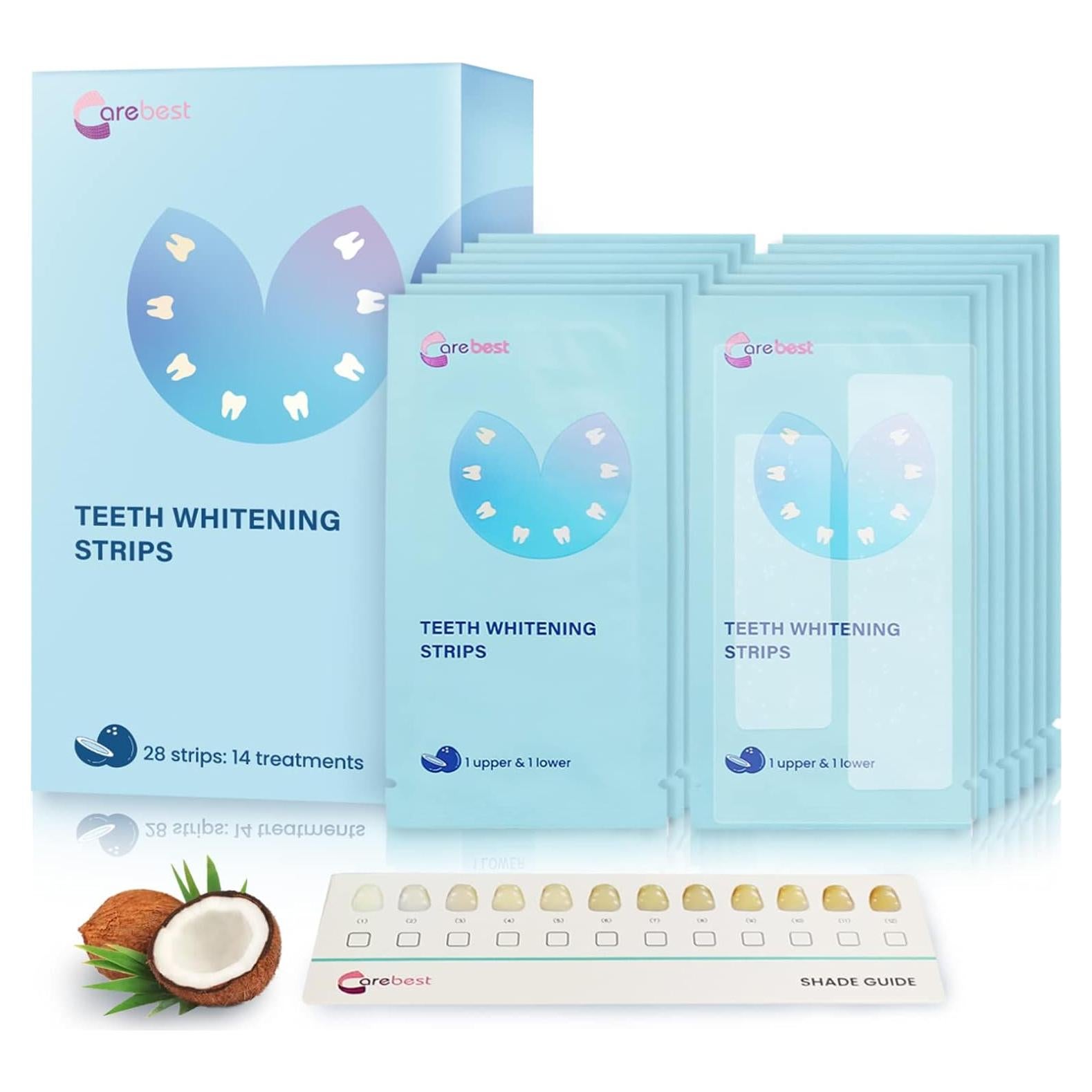 Tiras Blanqueadoras de Dientes Carebest - 28 Tiras con Coco