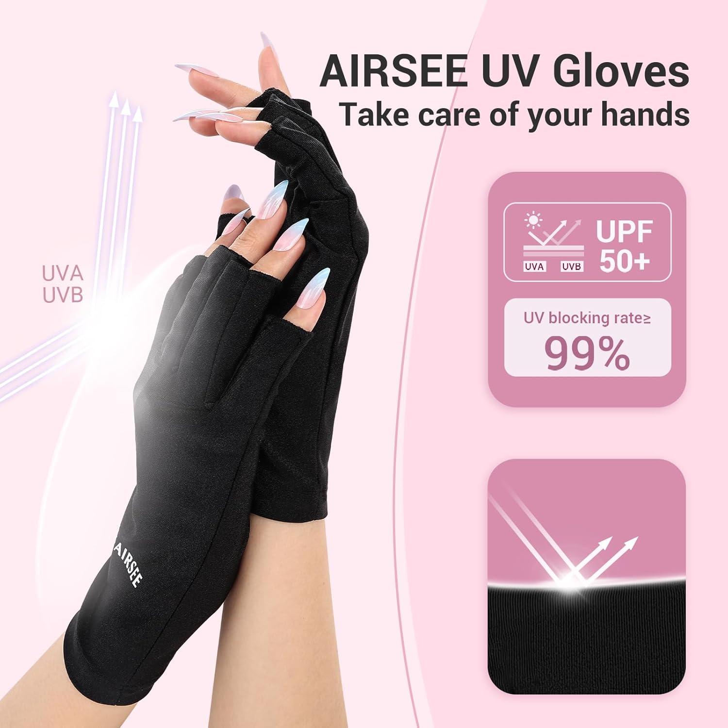 Guantes UV AIRSEE para Uñas - Protección UPF50+ - Negro