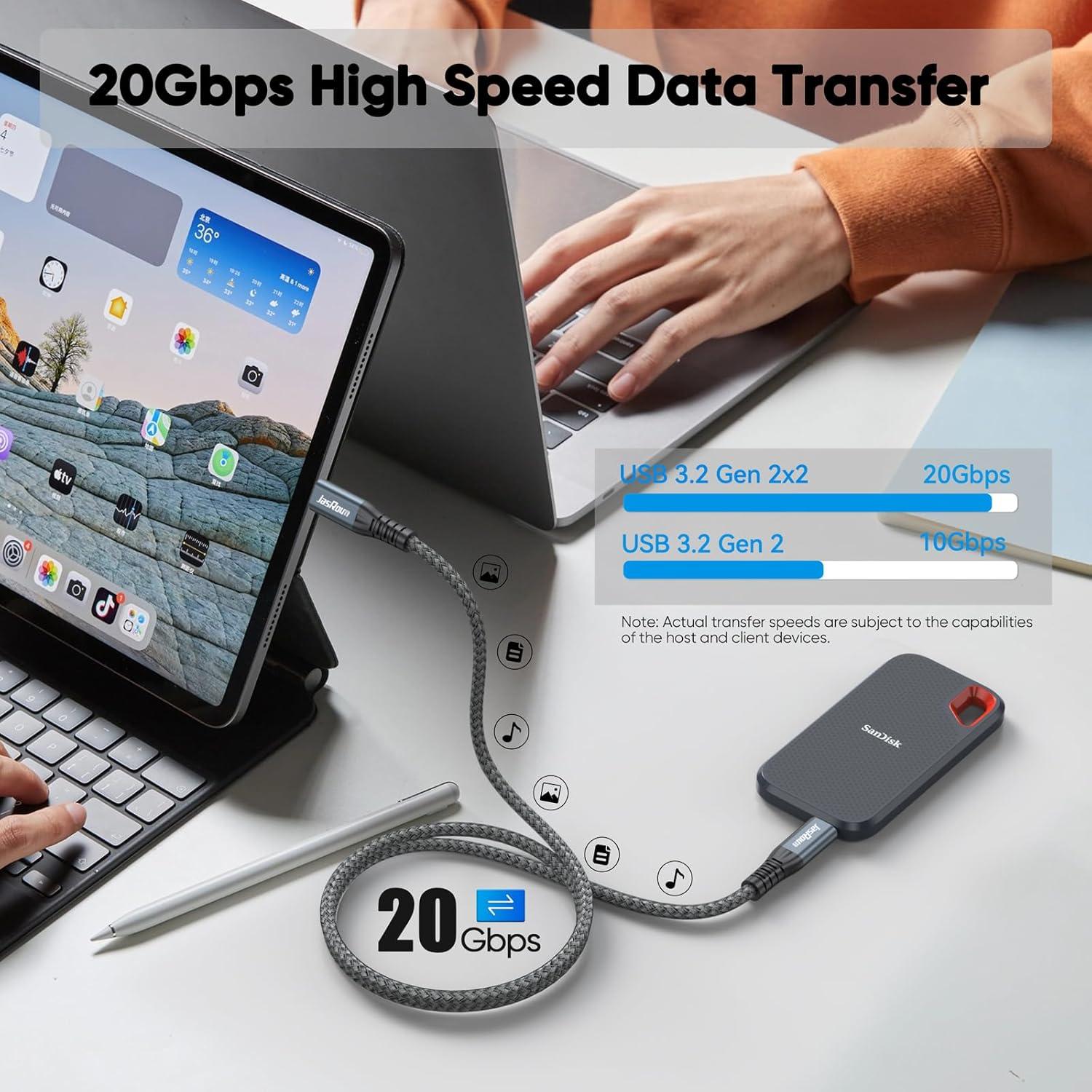 Cable USB C 0.91m JasRoum 3.2 Gen 2x2 20Gbps 240W 4K