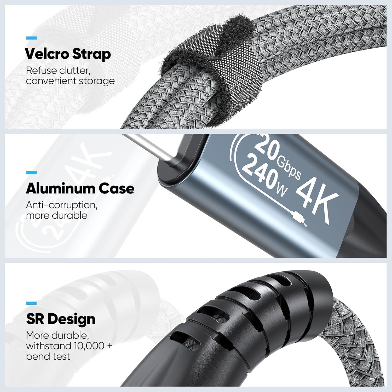 Cable USB C 0.91m JasRoum 3.2 Gen 2x2 20Gbps 240W 4K