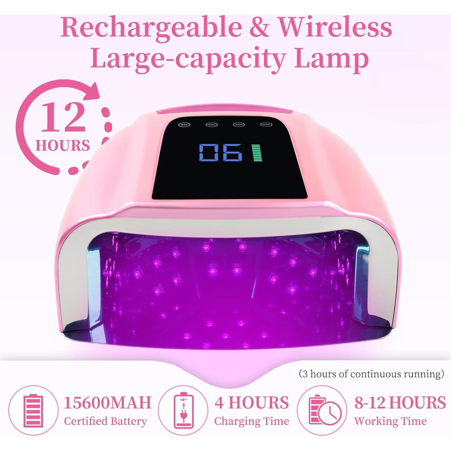 Lámpara UV LED Recargable 96W BOMOQING Rosa con Sensor