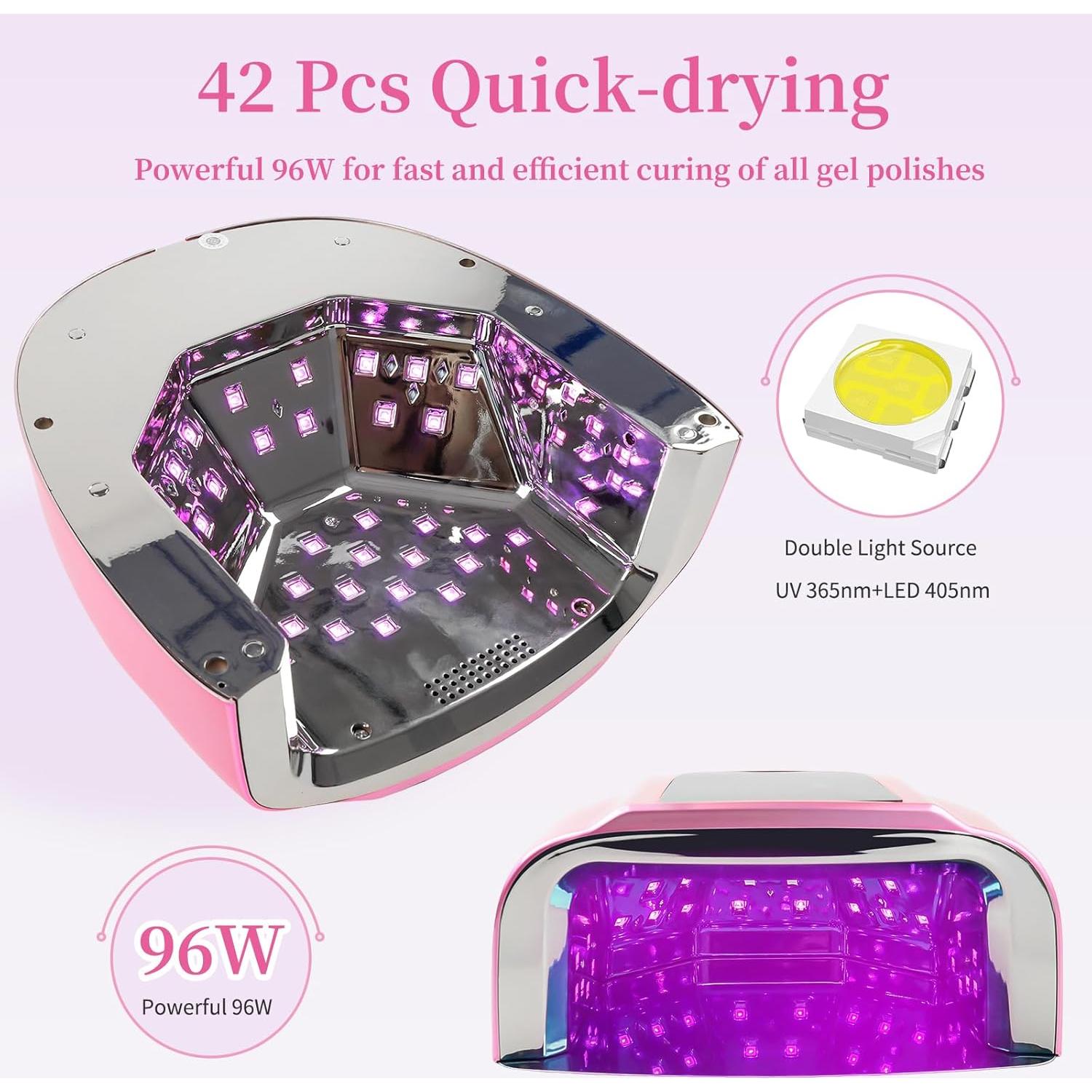 Lámpara UV LED Recargable 96W BOMOQING Rosa con Sensor