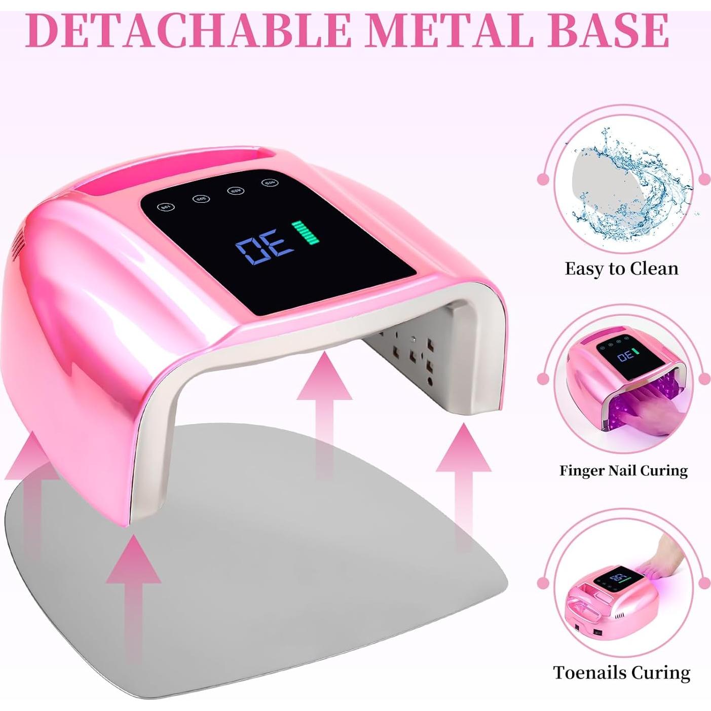 Lámpara UV LED Recargable 96W BOMOQING Rosa con Sensor