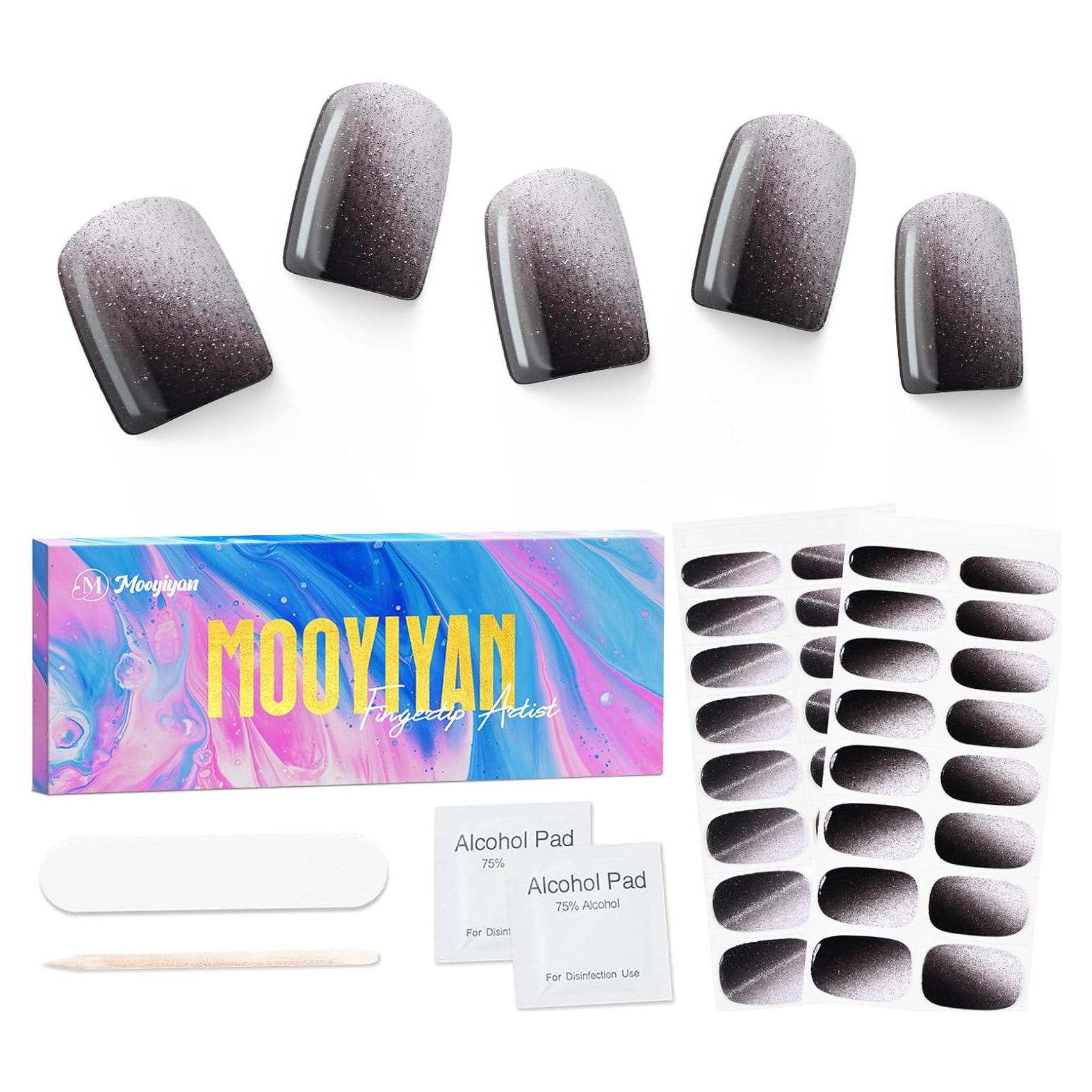 Calcomanías de Uñas de Gel MOOYIYAN 32 Pcs Ahumado Brillante