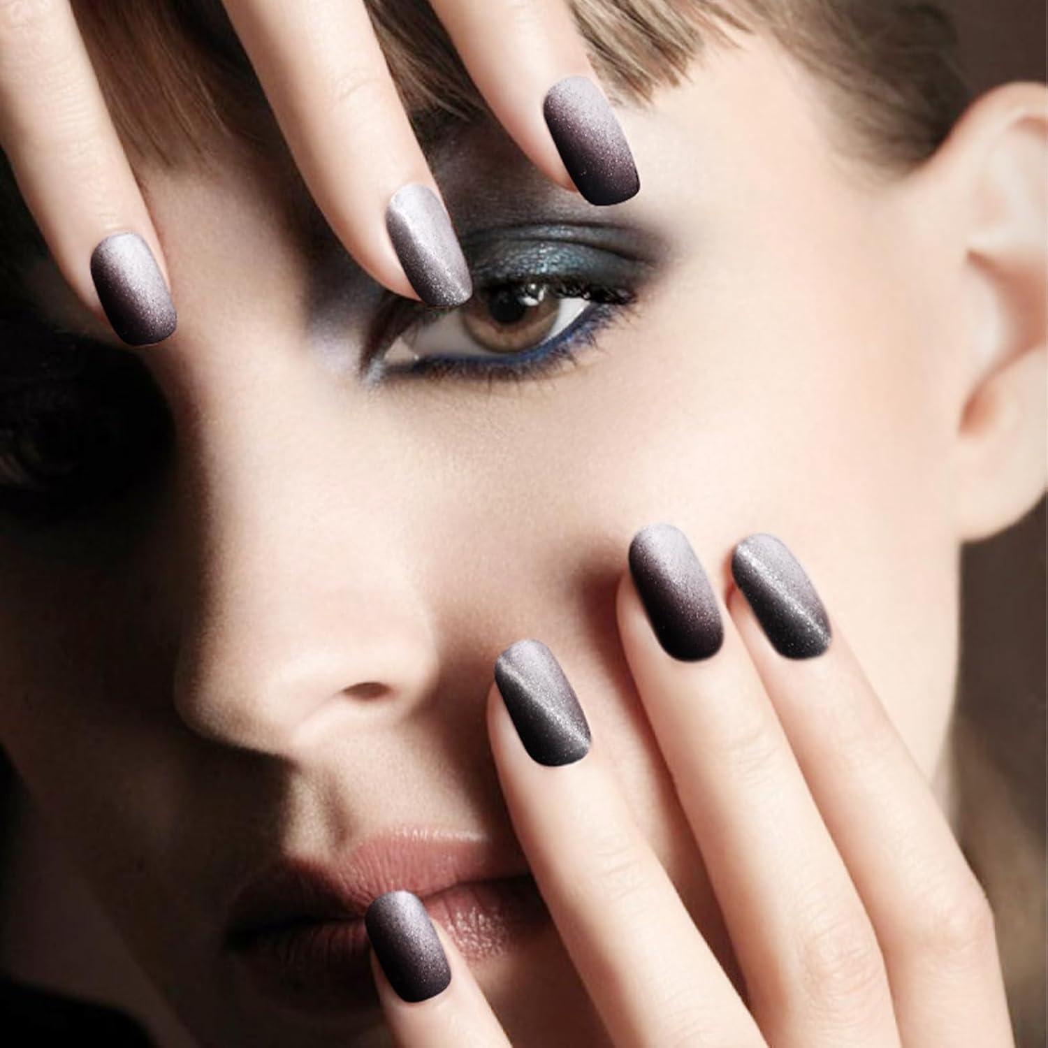 Calcomanías de Uñas de Gel MOOYIYAN 32 Pcs Ahumado Brillante