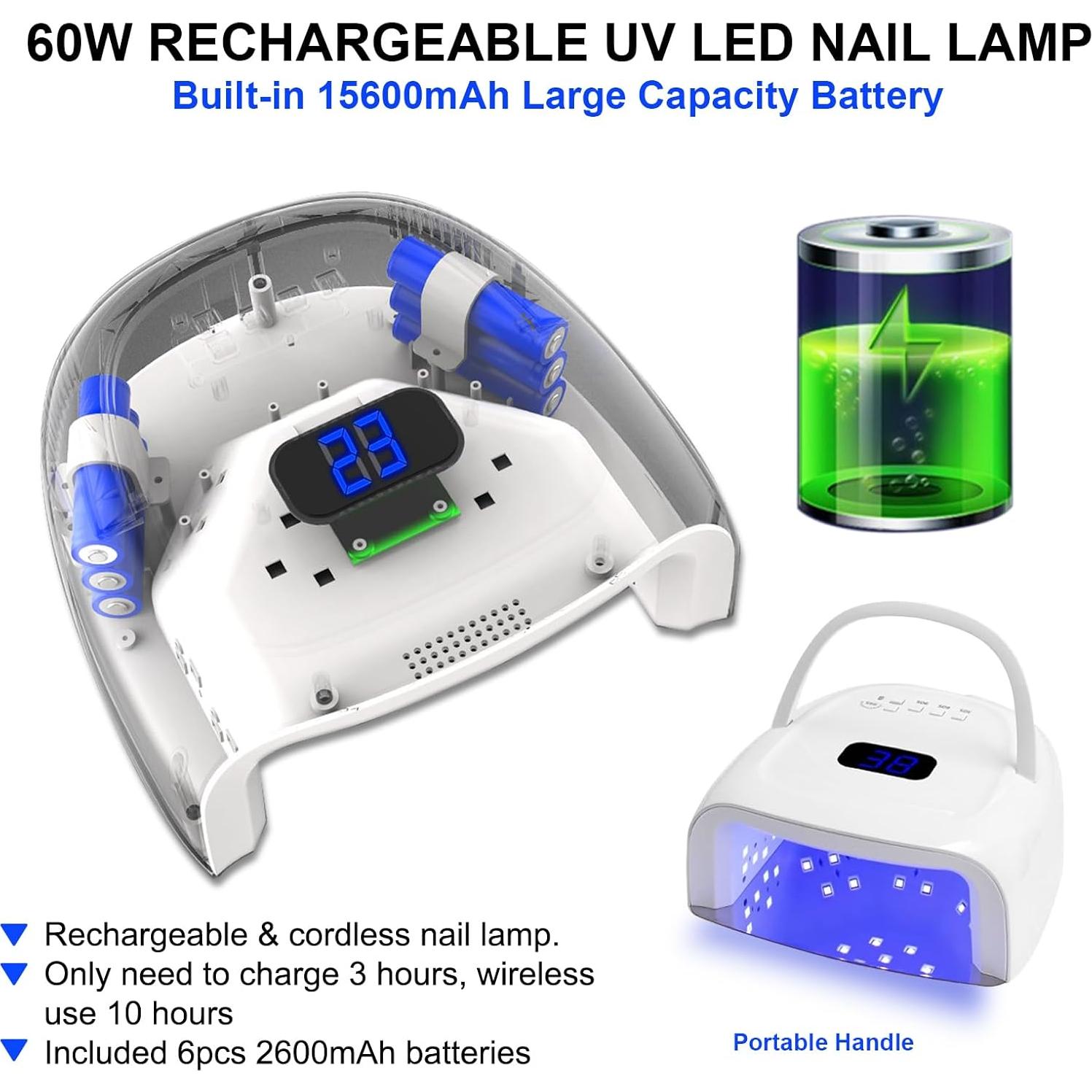 Lámpara de Uñas UV LED NailShow 60W Recargable con Temporizador