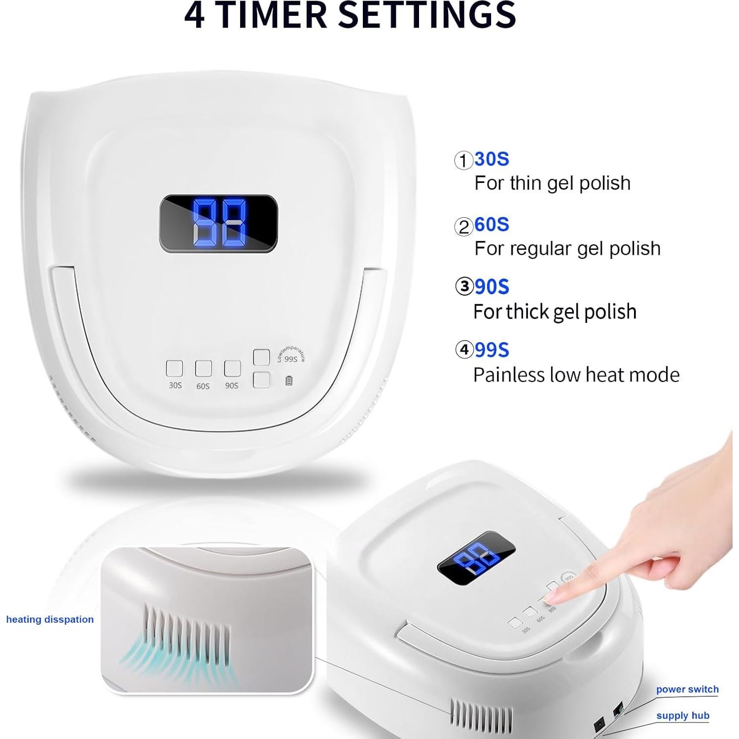 Lámpara de Uñas UV LED NailShow 60W Recargable con Temporizador