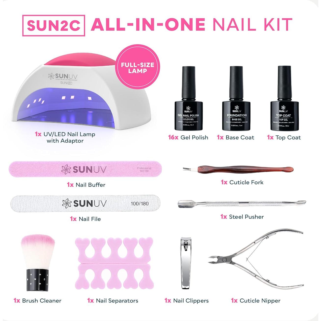 Kit de Esmalte de Uñas SUNUV SUN2C 16 Colores Gel y Herramientas