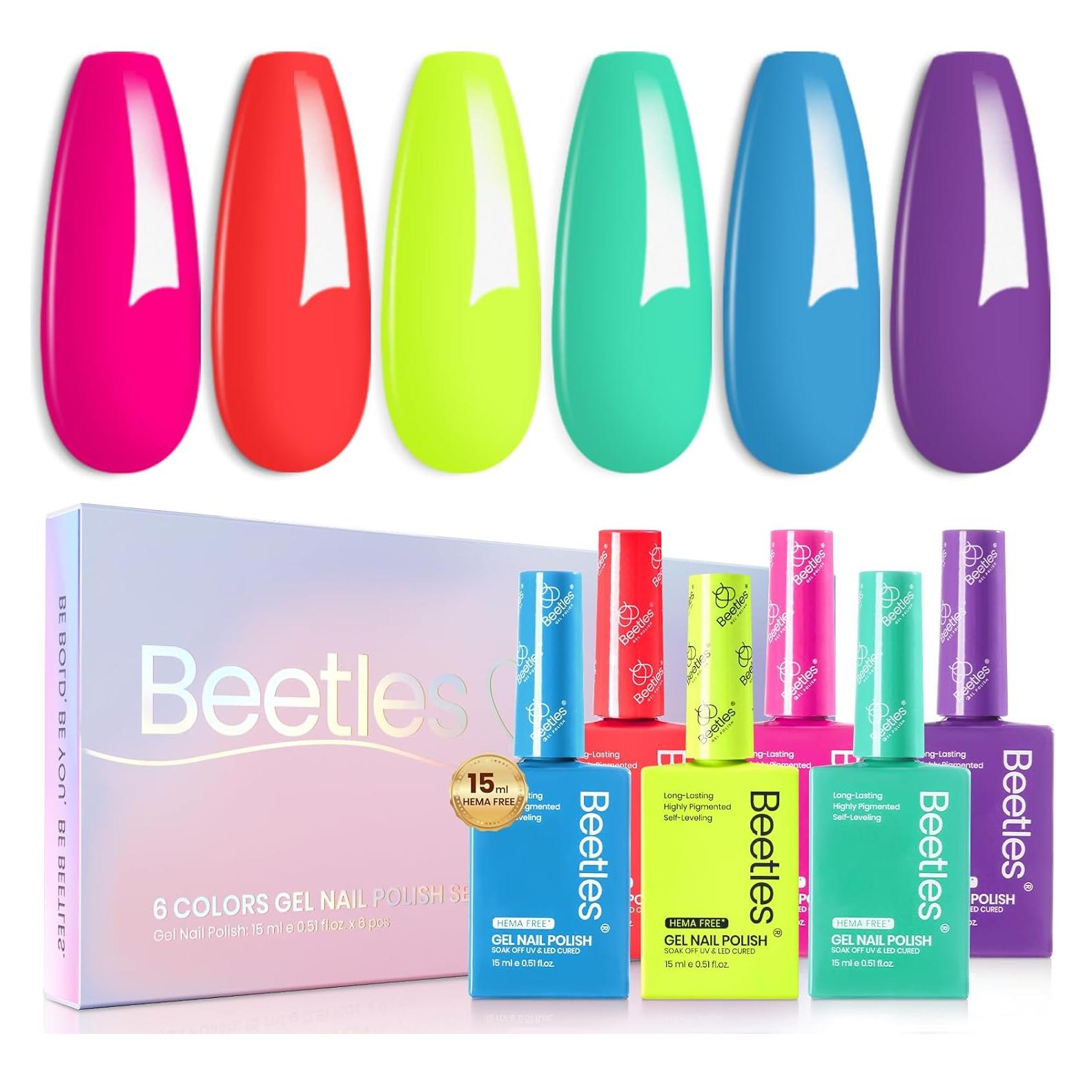 Set de Esmalte de Uñas Gel Beetles 6 Colores Neón 15ml