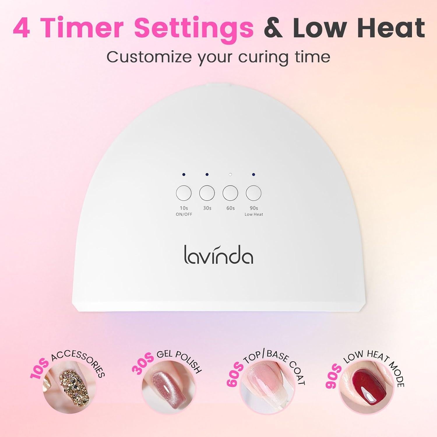 Lámpara UV LED Lavinda 48W para uñas, curado rápido y 4 temporizadores