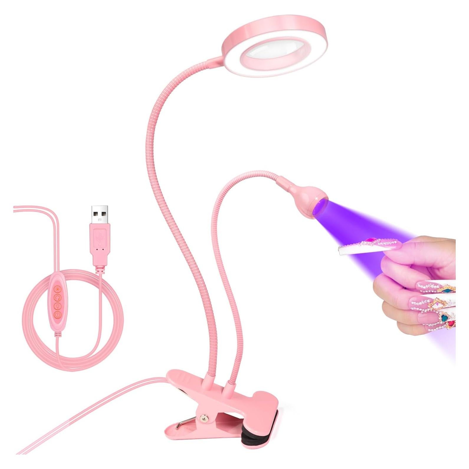 Lámpara UV LED AORAEM para Uñas con Lupa 6X Rosa