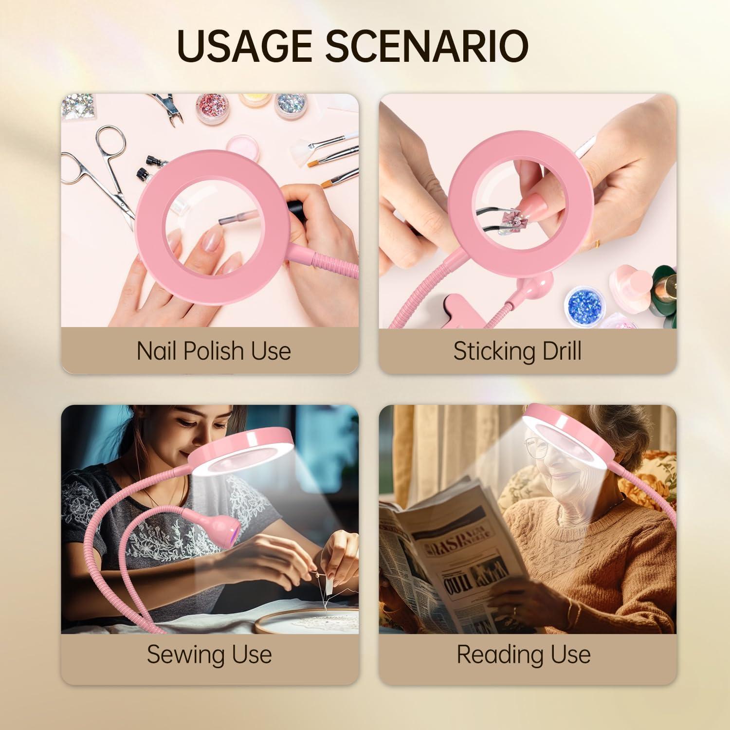 Lámpara UV LED AORAEM para Uñas con Lupa 6X Rosa