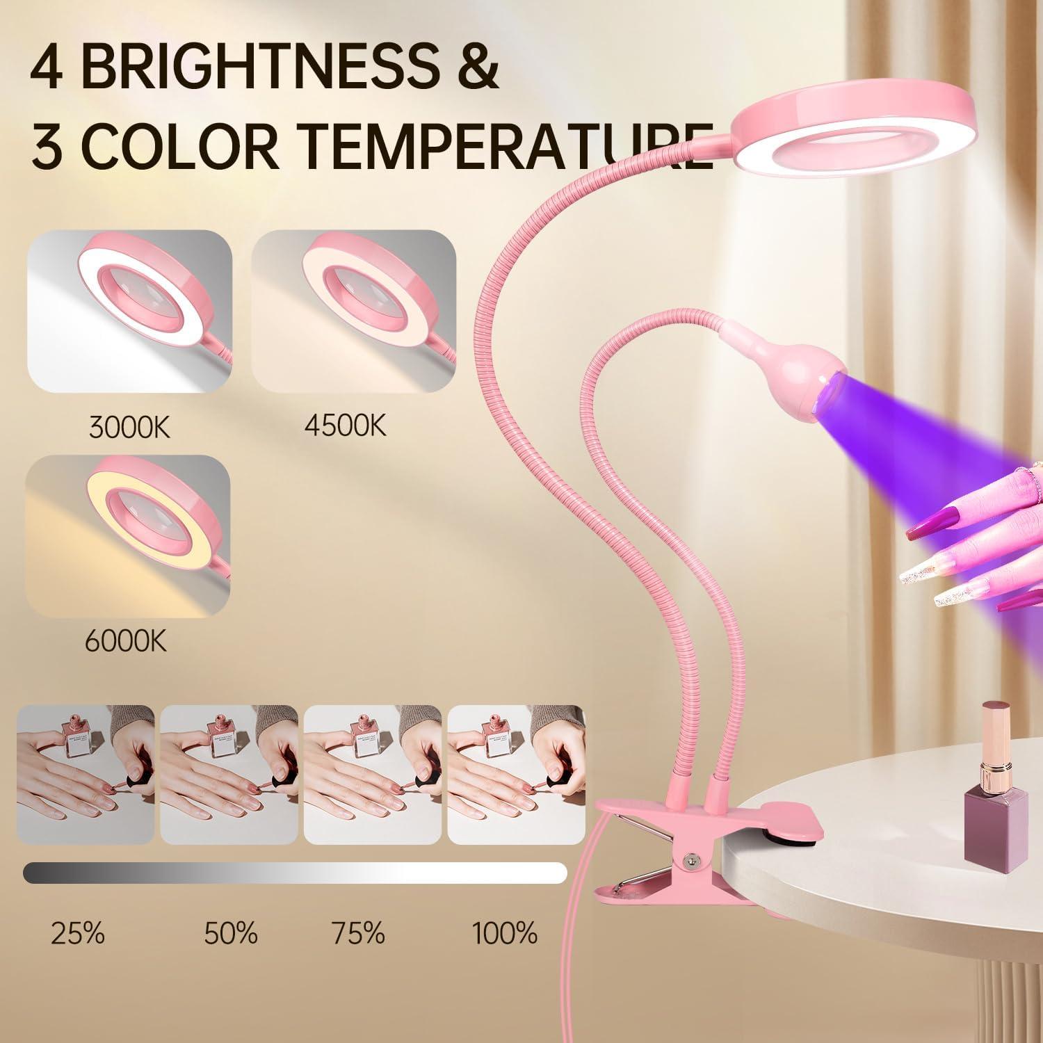 Lámpara UV LED AORAEM para Uñas con Lupa 6X Rosa