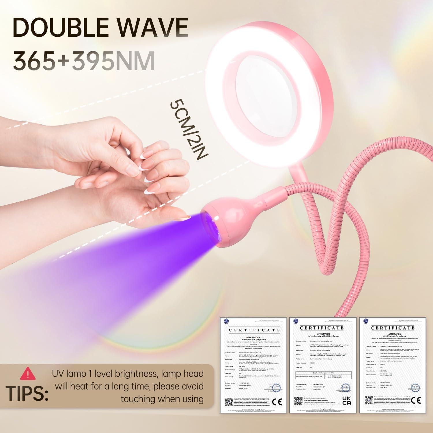 Lámpara UV LED AORAEM para Uñas con Lupa 6X Rosa