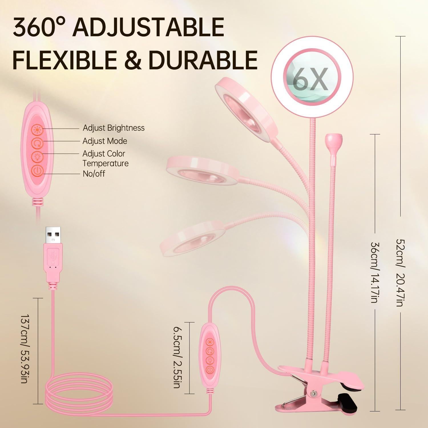 Lámpara UV LED AORAEM para Uñas con Lupa 6X Rosa