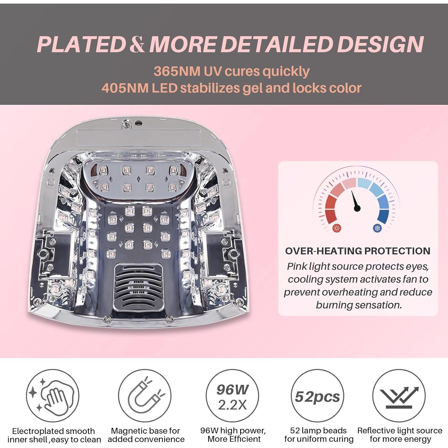 Lámpara de Uñas UV LED Inalámbrica Biduo JC27 96W Blanco