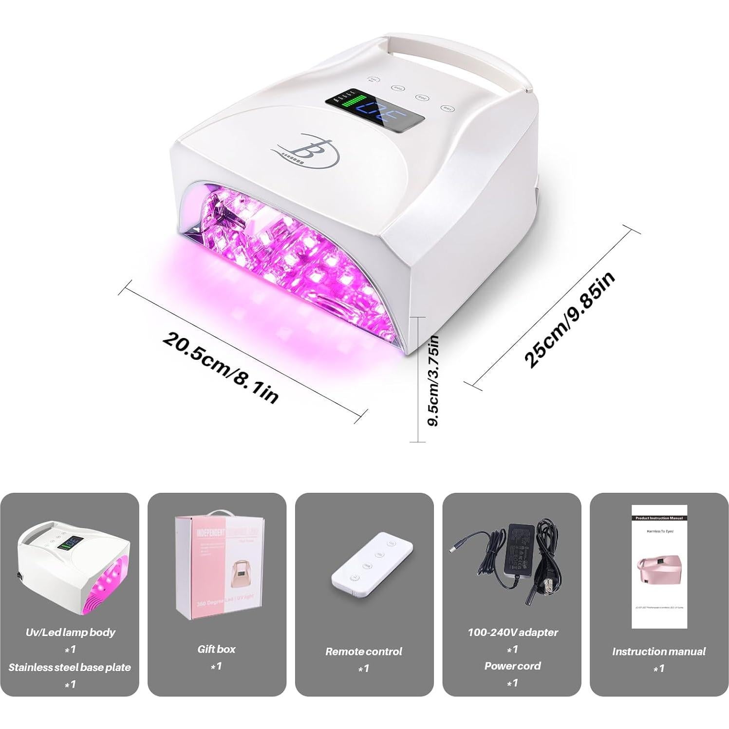 Lámpara de Uñas UV LED Inalámbrica Biduo JC27 96W Blanco