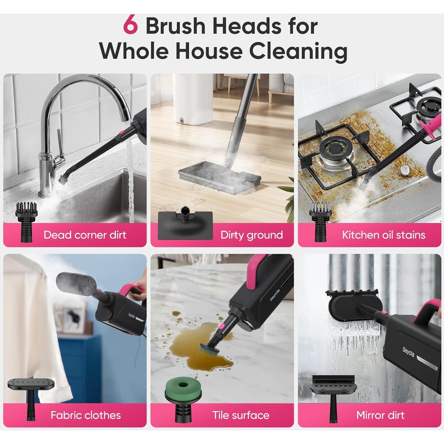 Mopa de Vapor Seyola SLSM-001 6-en-1 Rosa para Limpieza