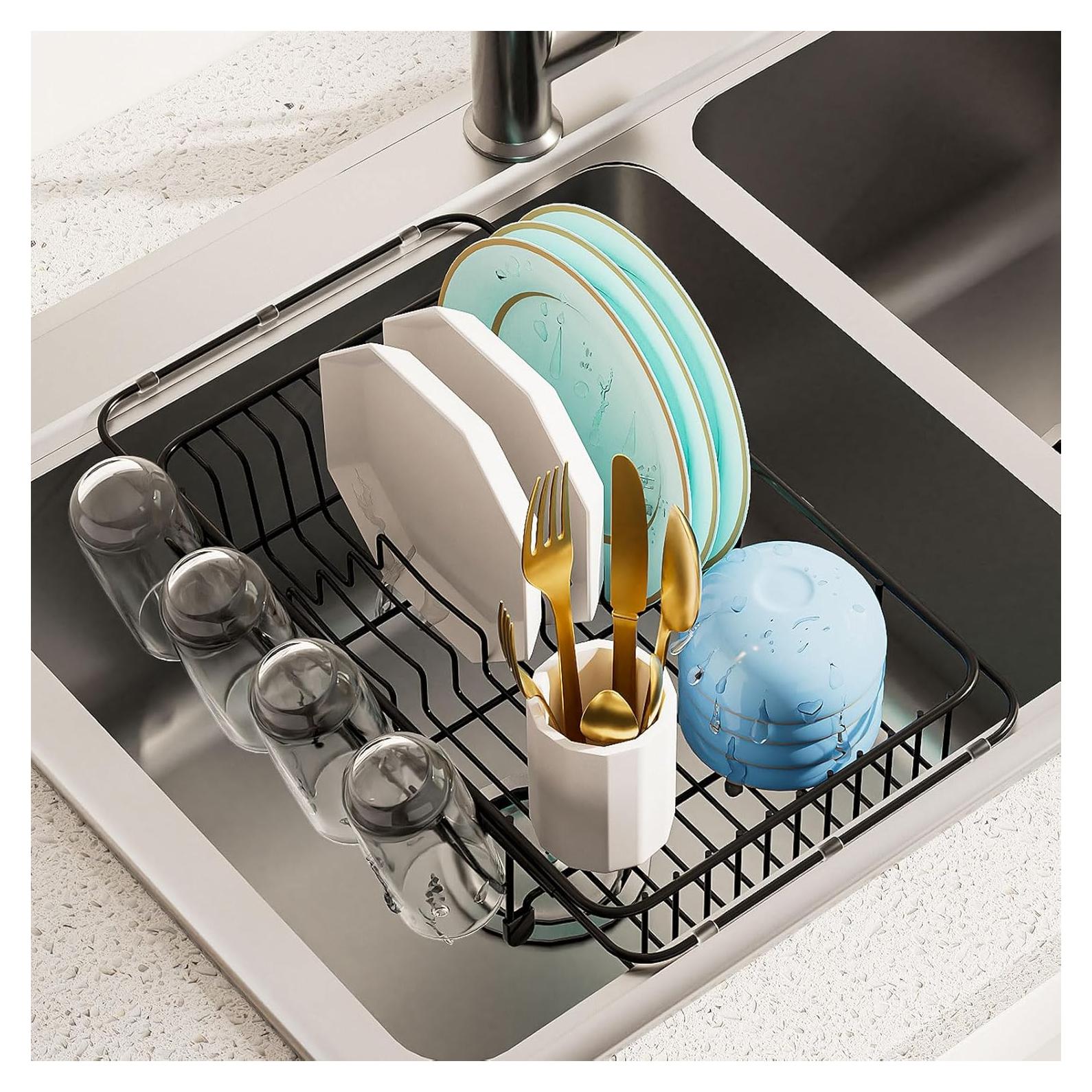 Escurridor de Platos Expandible AIDERLY Acero Inoxidable Negro