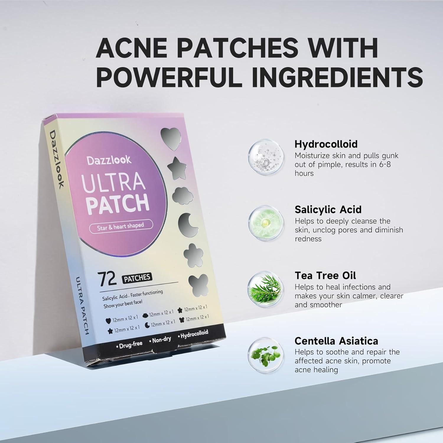 Parche para Acné Dazzlook 72 Pcs Iridiscentes con Ácido Salicílico
