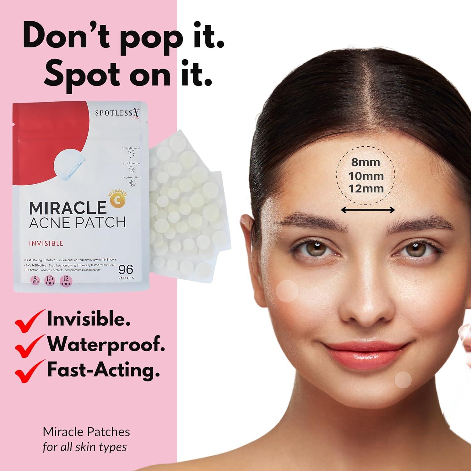 Parche Hidrocoloide SpotlessX para Acné - 96 Parches, 3 Tamaños