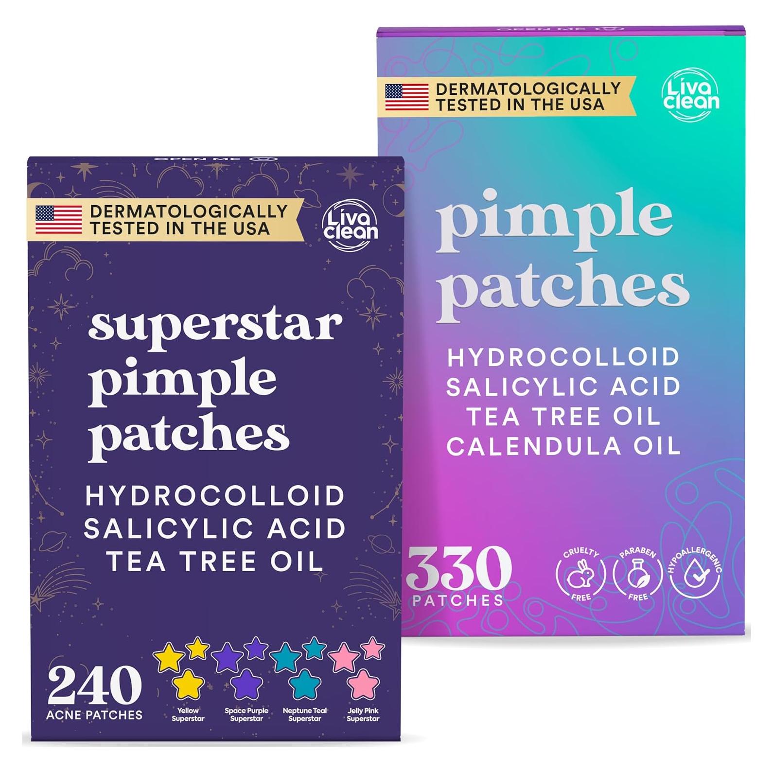 Parches para Acné LivaClean 570 Unidades Hidrocoloides y Estrella