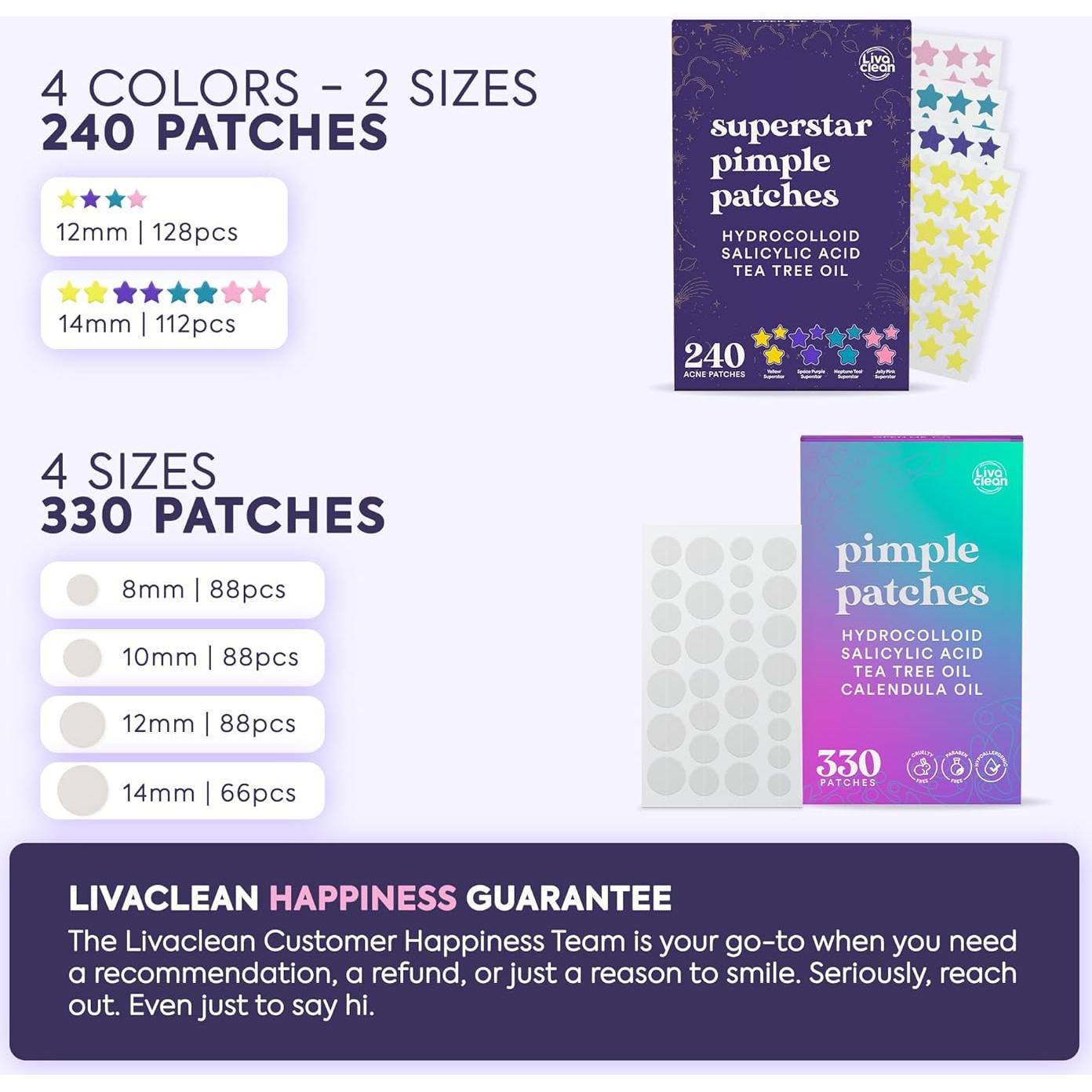 Parches para Acné LivaClean 570 Unidades Hidrocoloides y Estrella