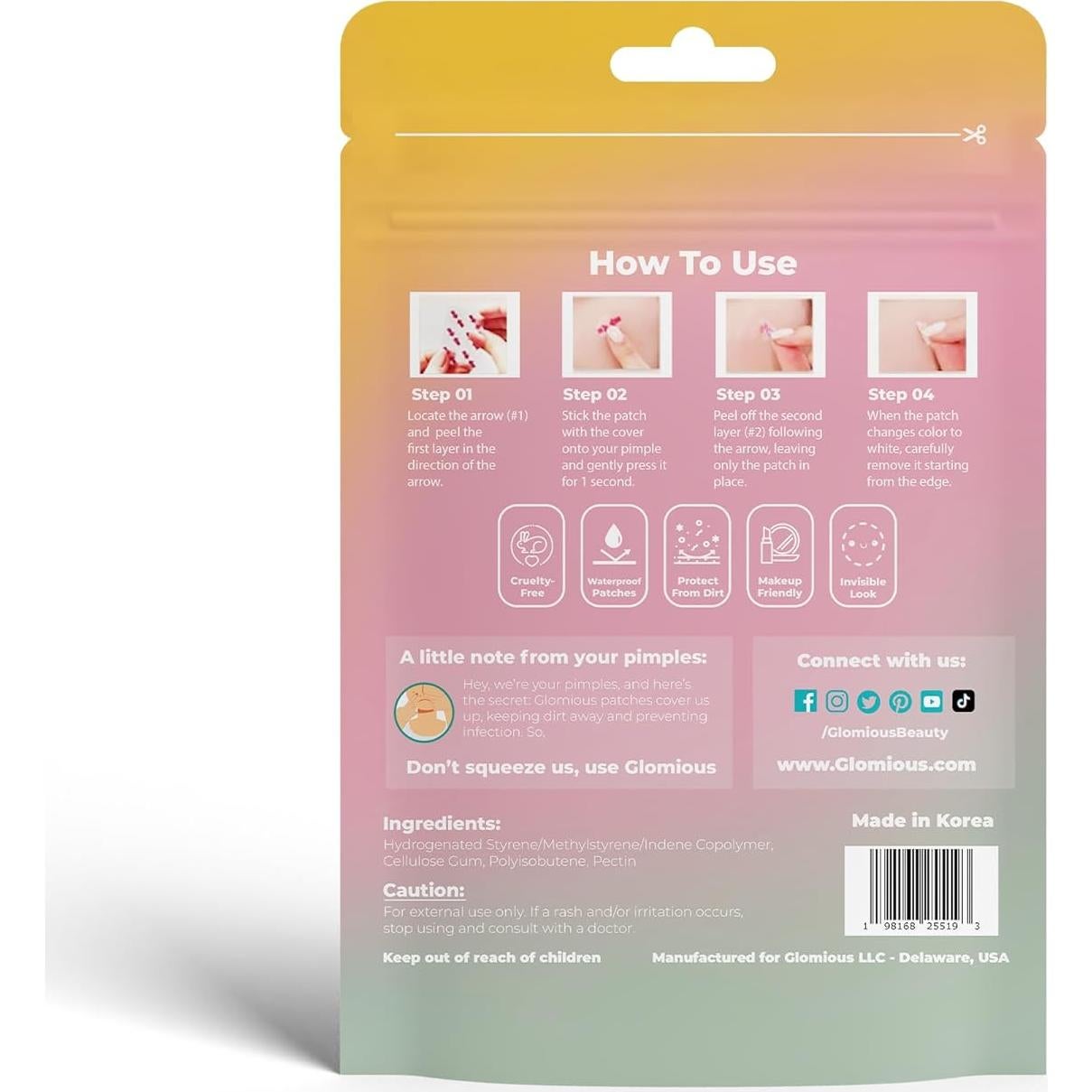 Parche Hidrocoloide Invisible Glomious para Acné - 42 Unidades