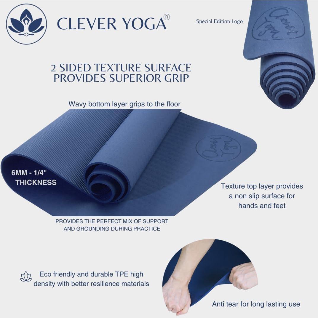 Alfombrilla de Yoga Clever Yoga Antideslizante 6mm Azul