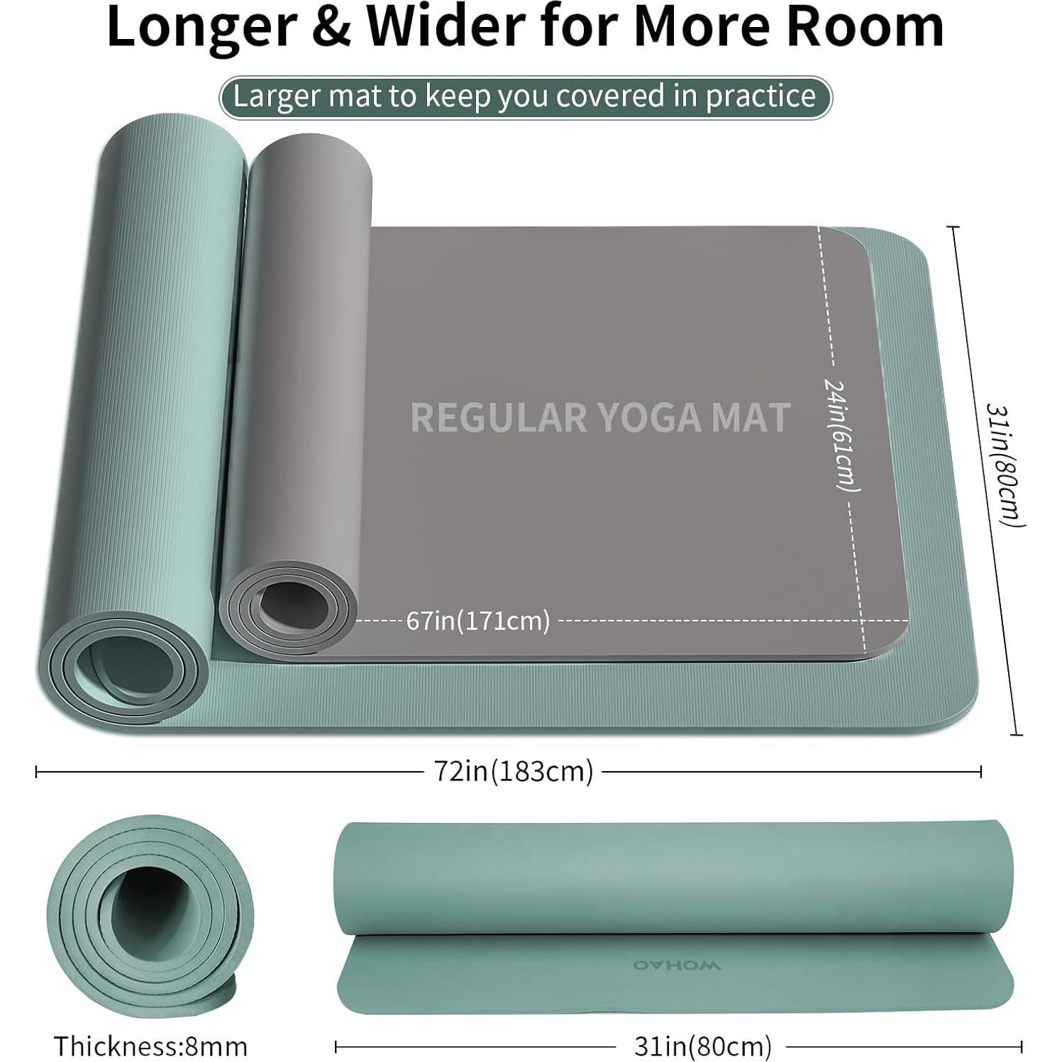 Alfombrilla de Yoga Antideslizante Wohao 183x80cm 8mm Verde