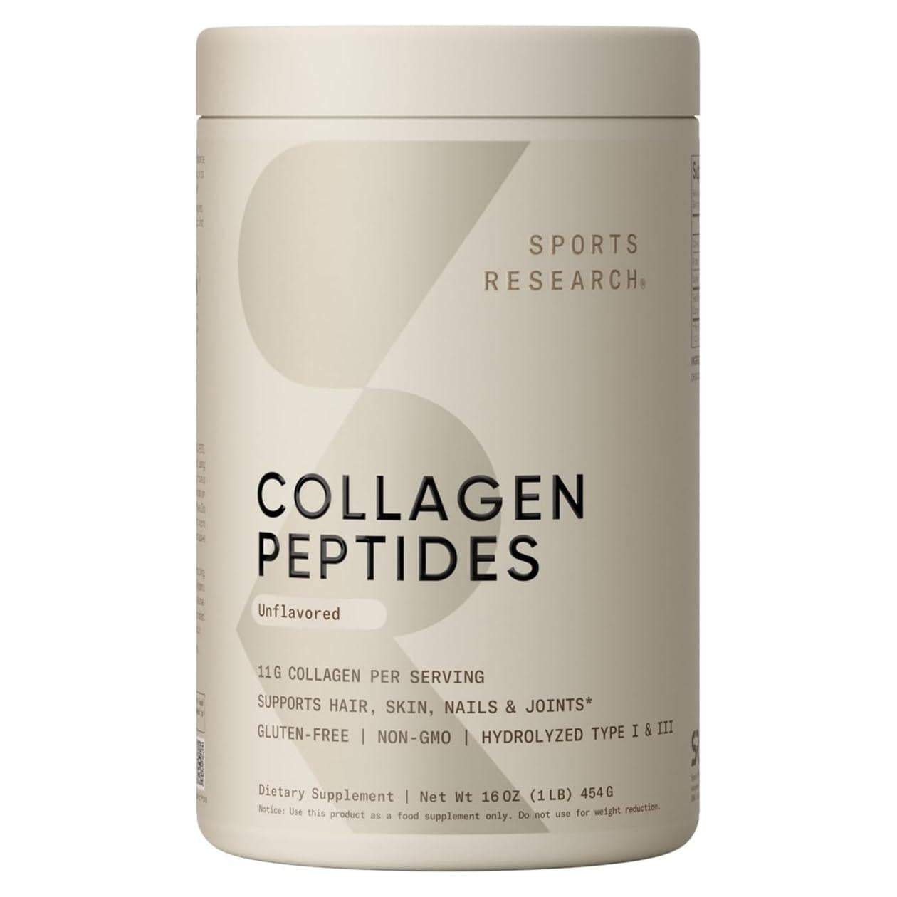 Péptidos de colágeno Sports Research 454 g sin sabor para piel y articulaciones