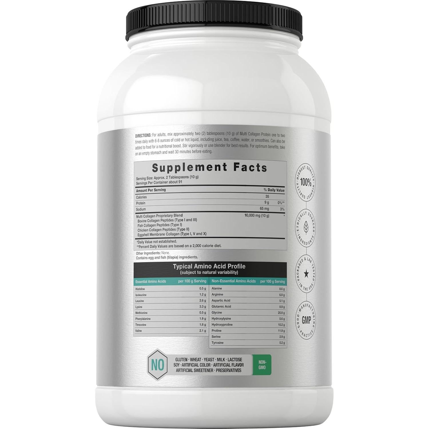 Proteína de Colágeno Hidrolizado Horbaach 32 oz | Tipos I, II, III, V, X | Sin Sabor, Keto y Paleo