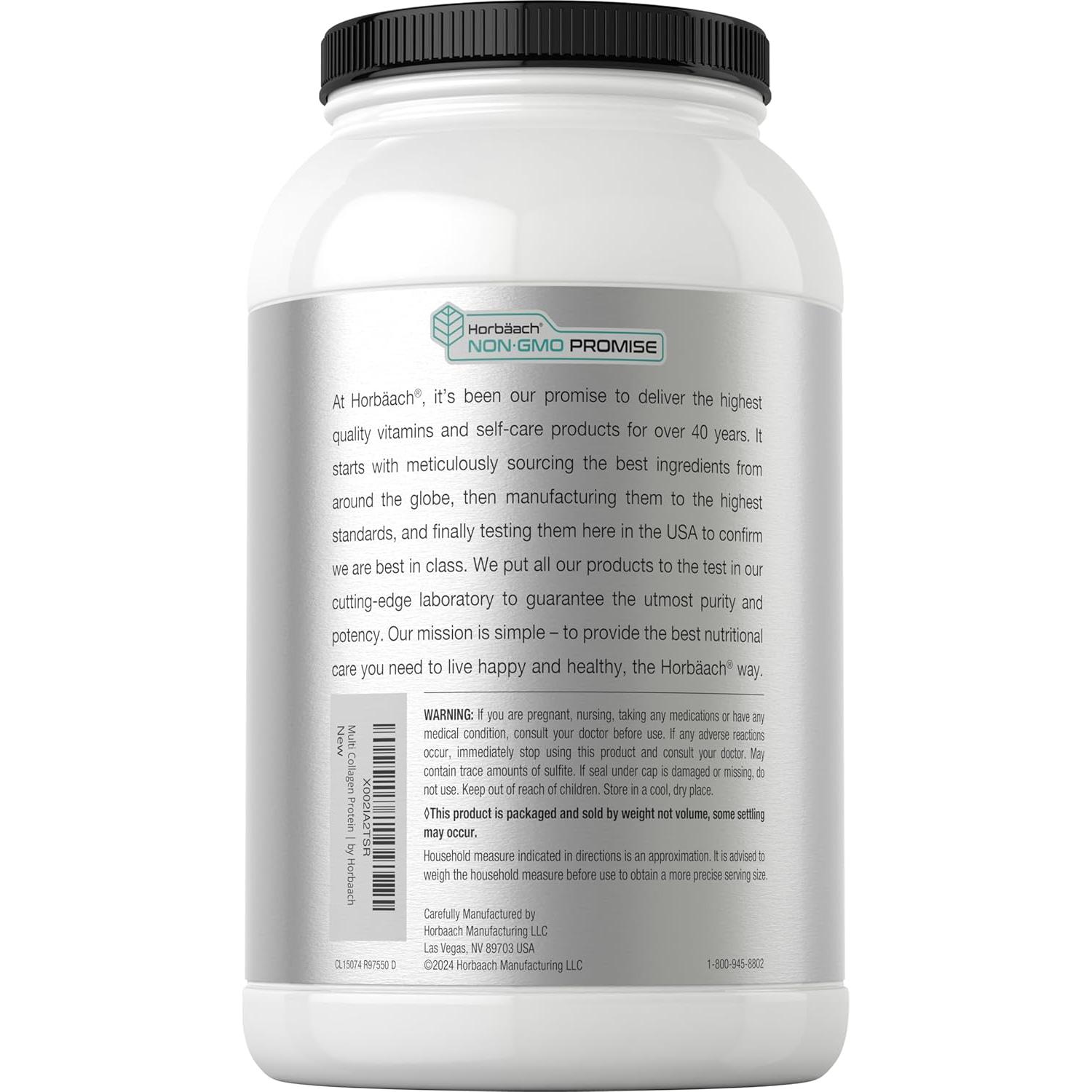 Proteína de Colágeno Hidrolizado Horbaach 32 oz | Tipos I, II, III, V, X | Sin Sabor, Keto y Paleo