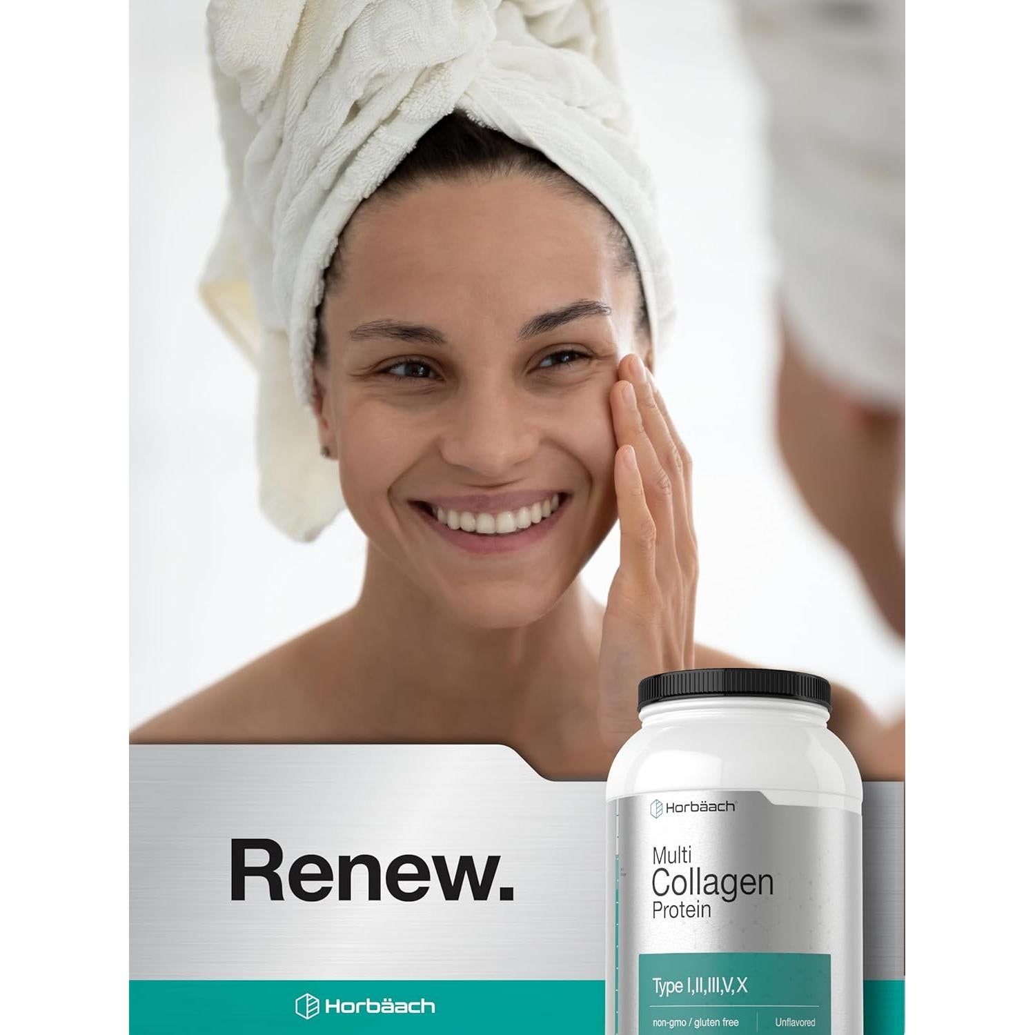 Proteína de Colágeno Hidrolizado Horbaach 32 oz | Tipos I, II, III, V, X | Sin Sabor, Keto y Paleo