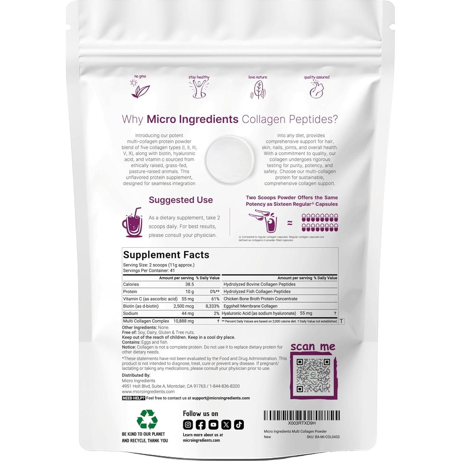 Micro Ingredients Multi Colágeno Péptidos 450g Sin Sabor