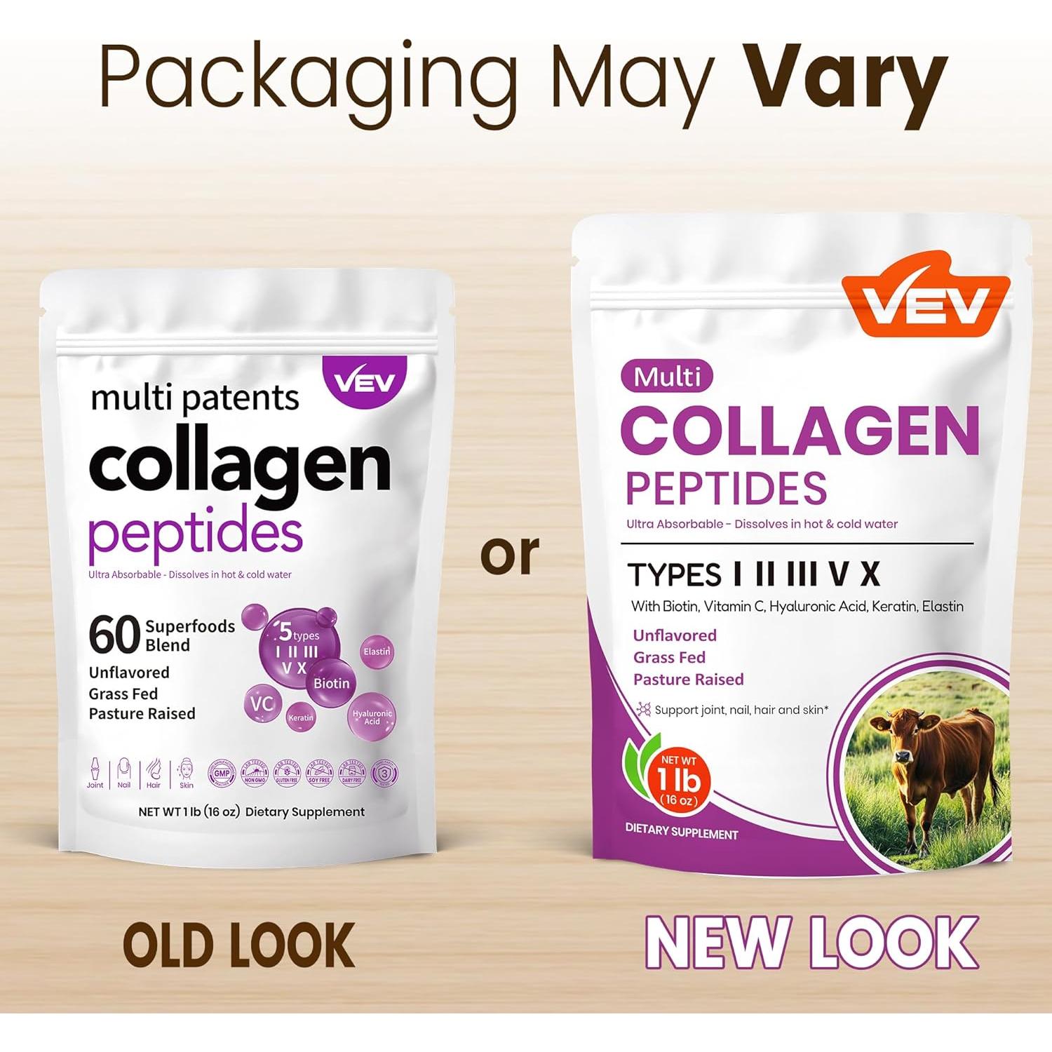 Polvo de Colágeno Hidrolizado VEV 454 g - Tipo I, II, III, V, X