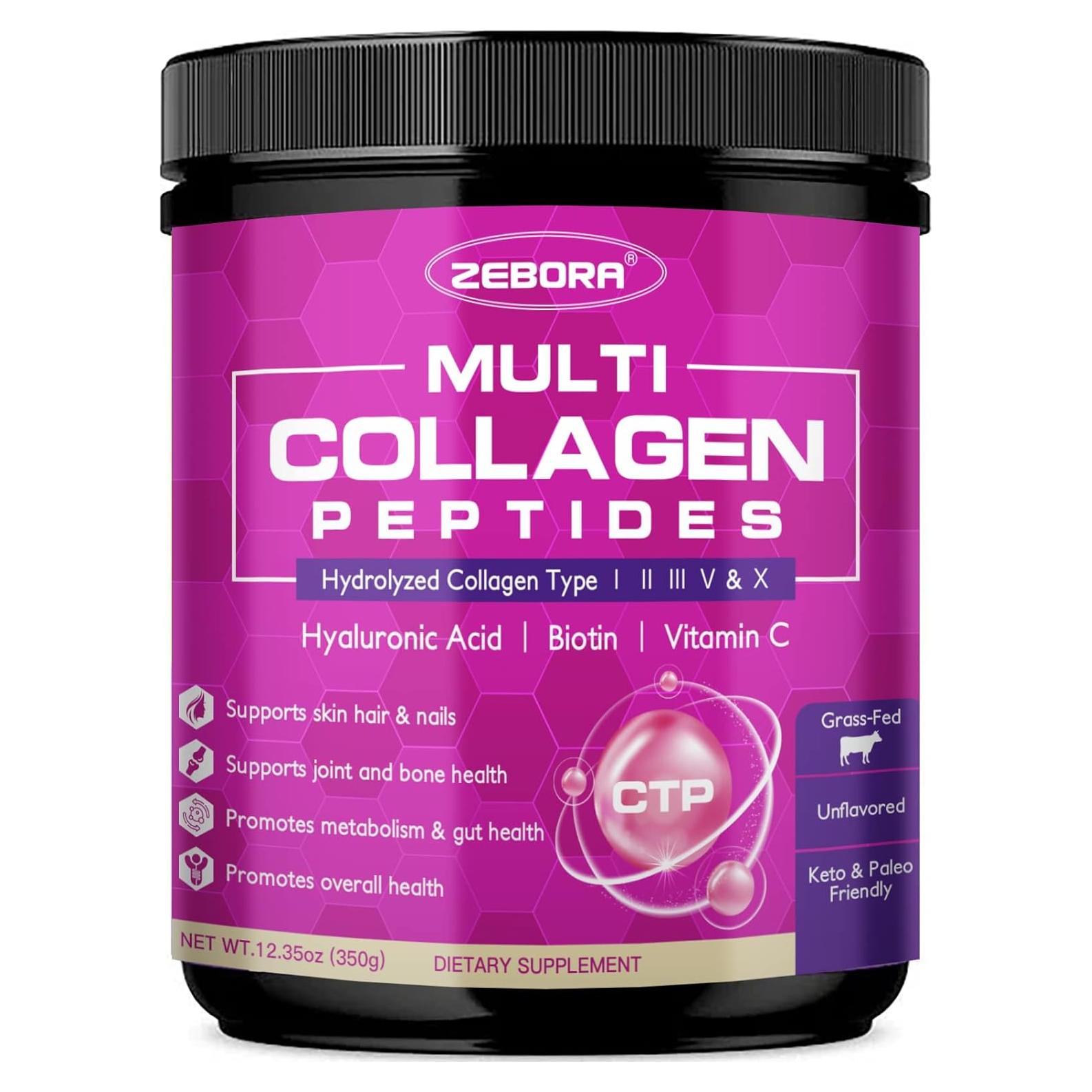 ZEBORA Polvo de Colágeno Hidrolizado Múltiple 348g - Tipo I II III V X