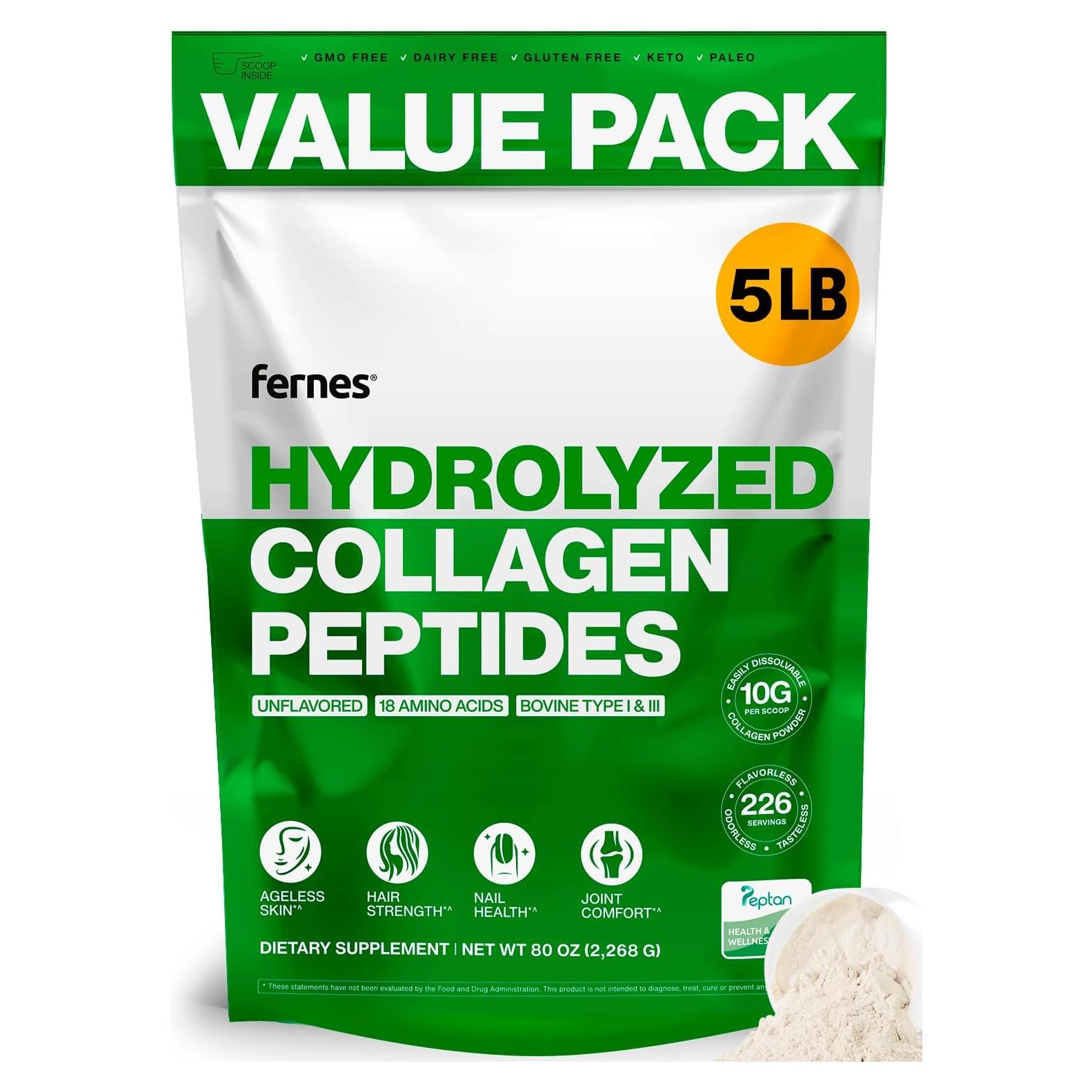 Polvo de colágeno hidrolizado Fernes 2.27 kg Tipo I y III