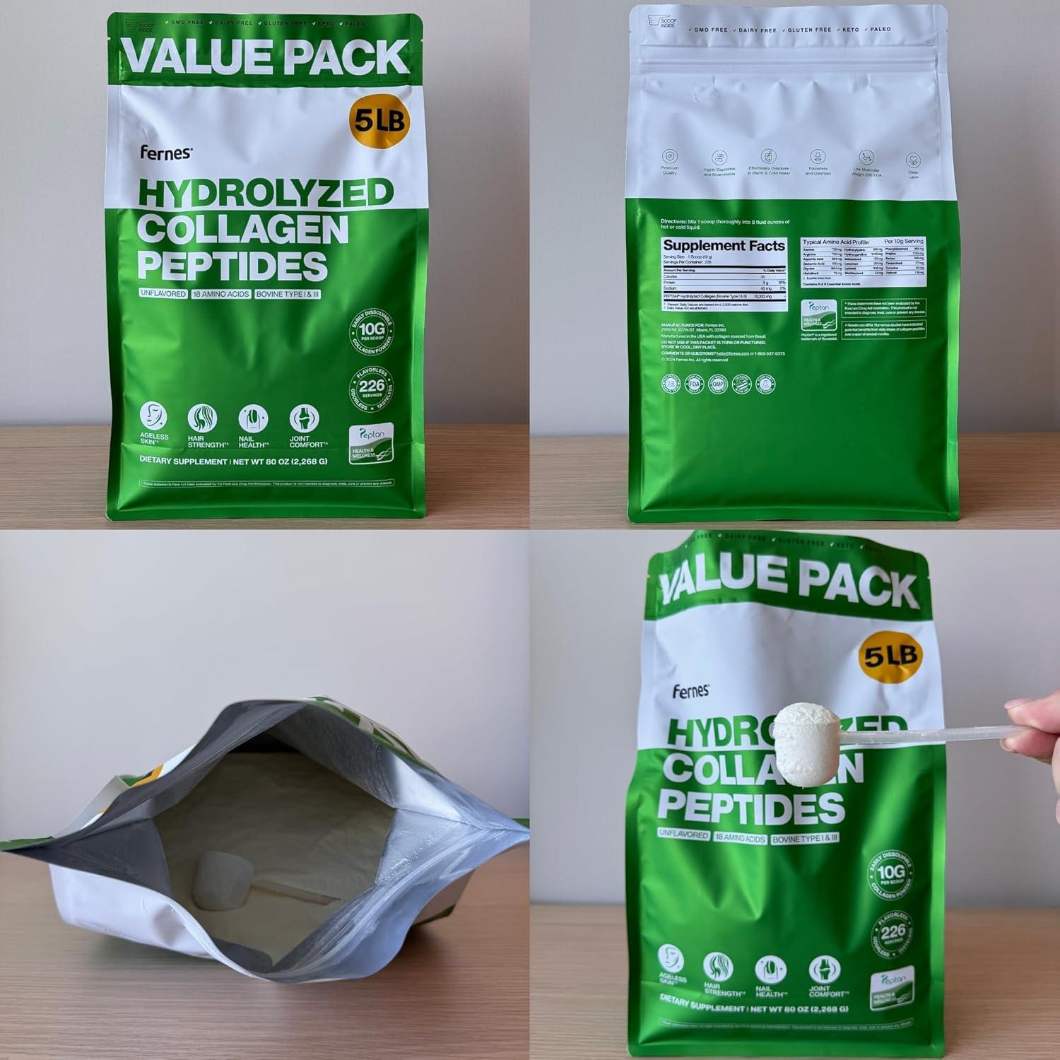 Polvo de colágeno hidrolizado Fernes 2.27 kg Tipo I y III