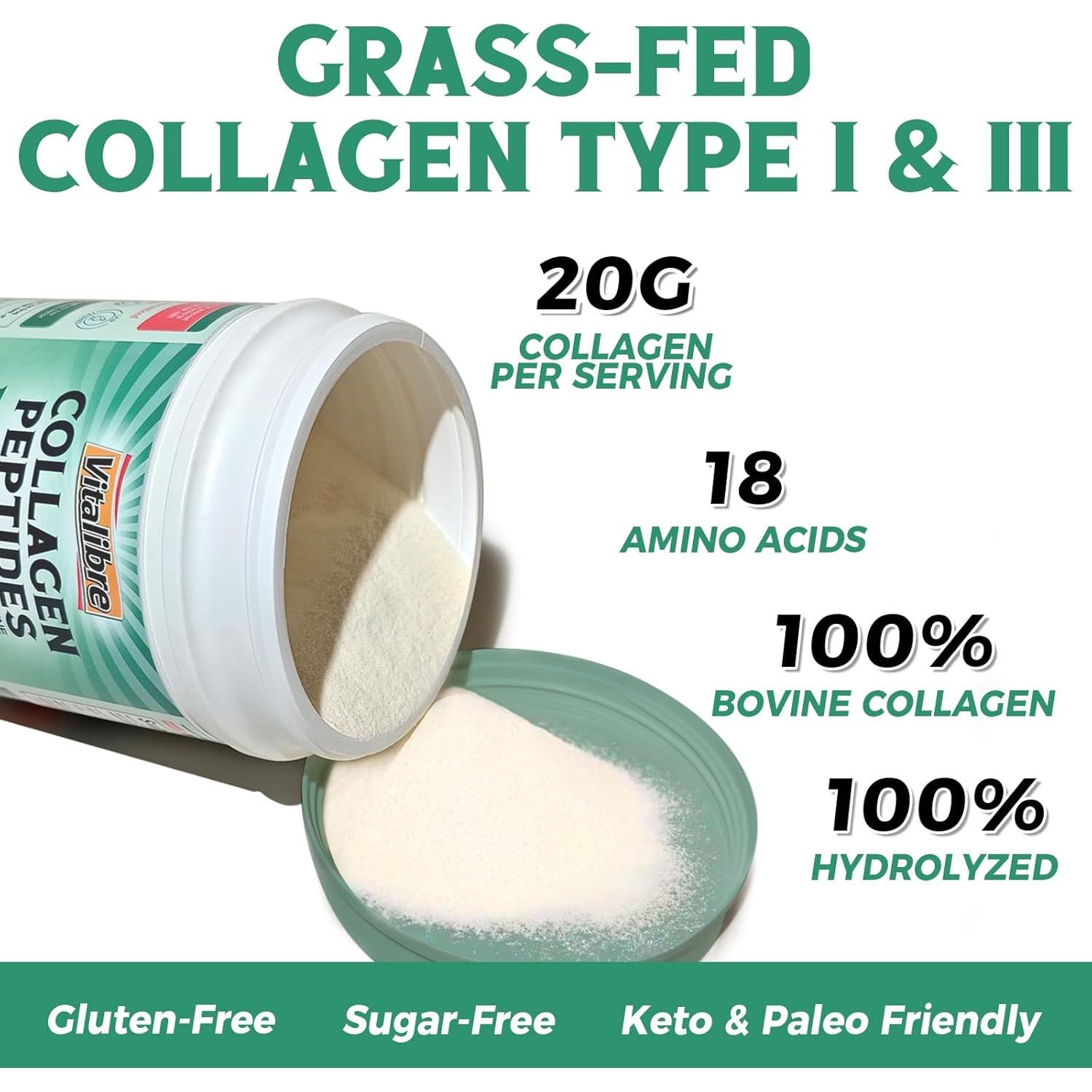 Polvo de Colágeno Hidrolizado Vitalibre 227g Tipo I y III