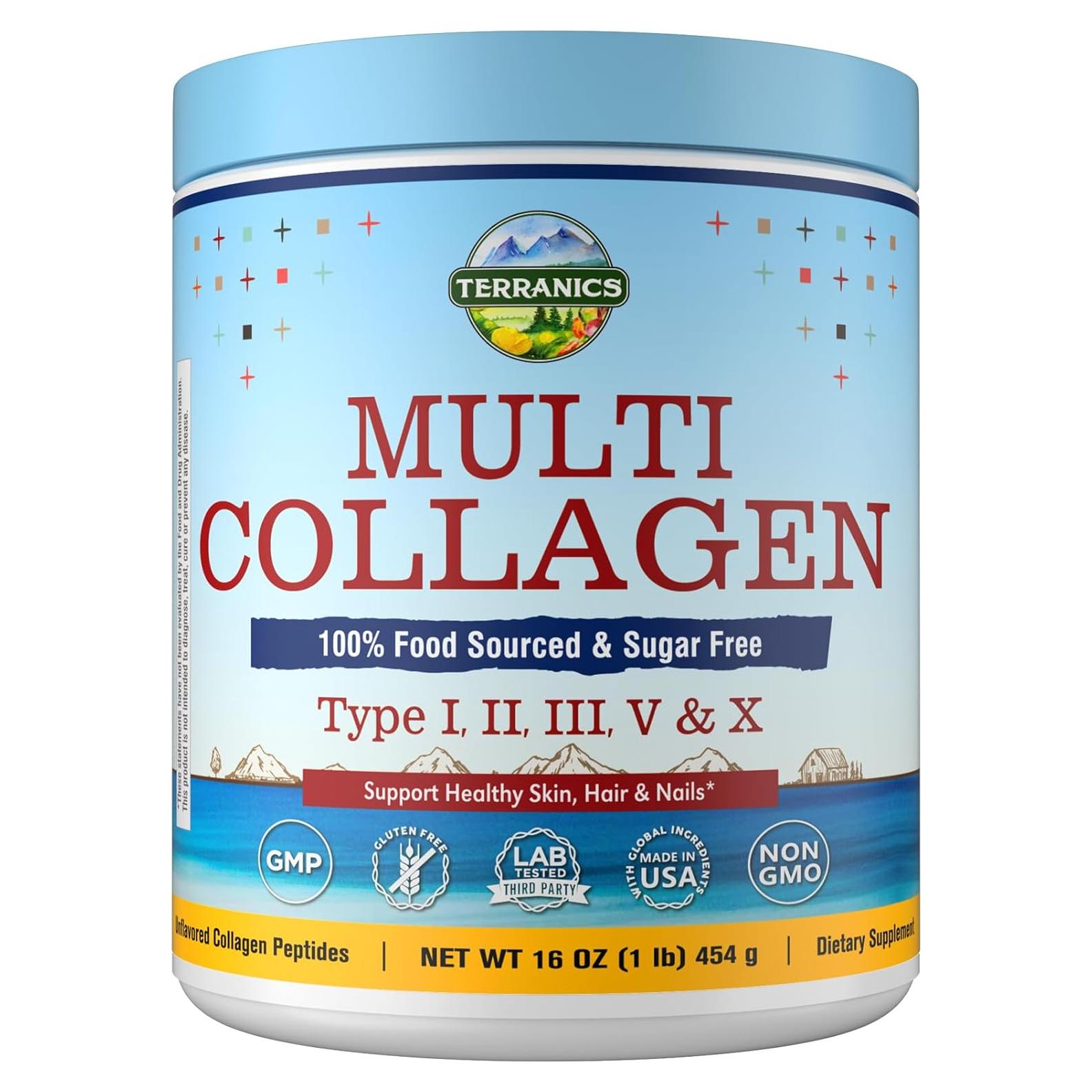 Polvo de Colágeno Múltiple Terranics 454g Hidrolizado Sin Sabor